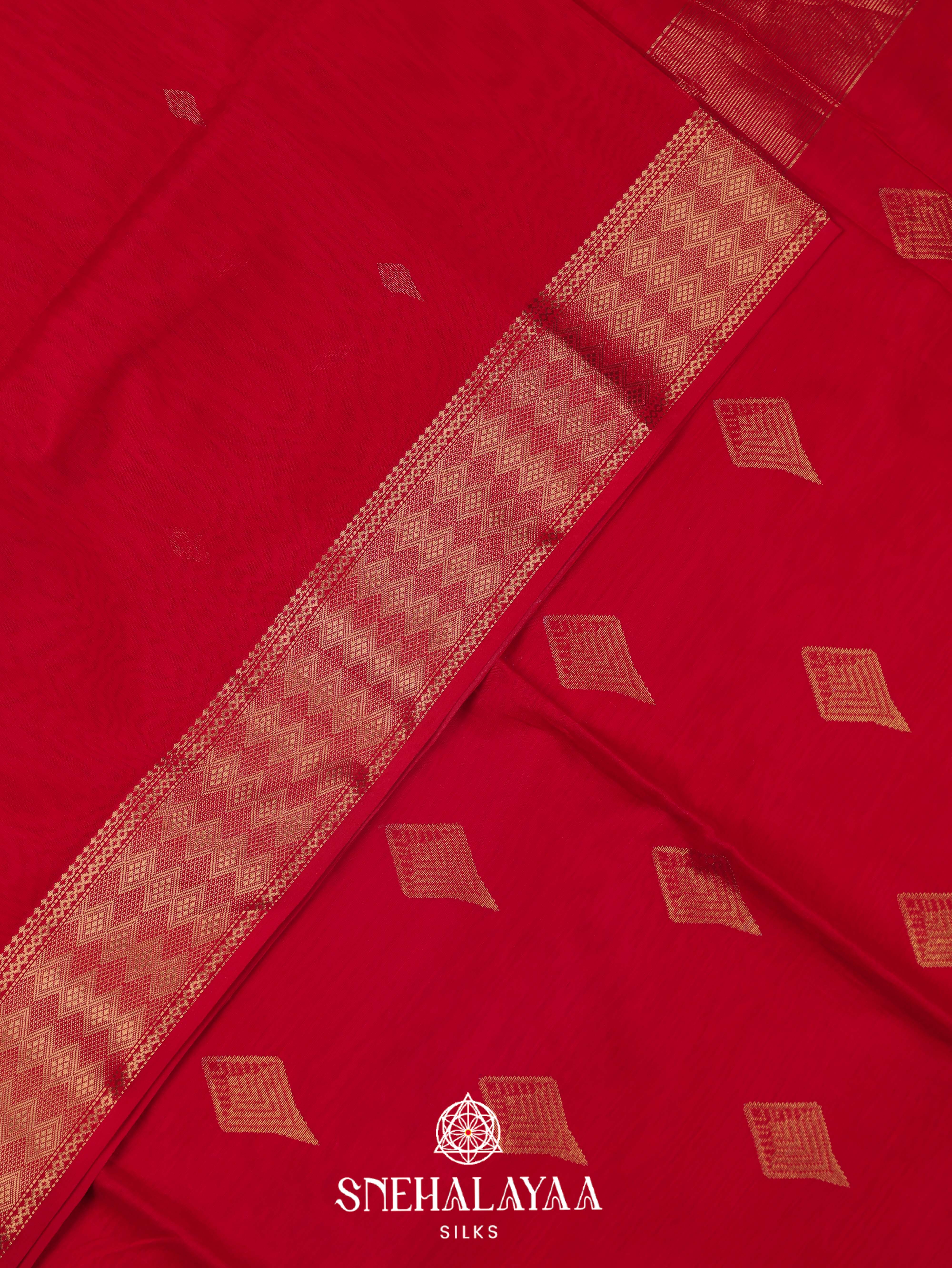 Red Maheshwari Silk Cotton Saree
