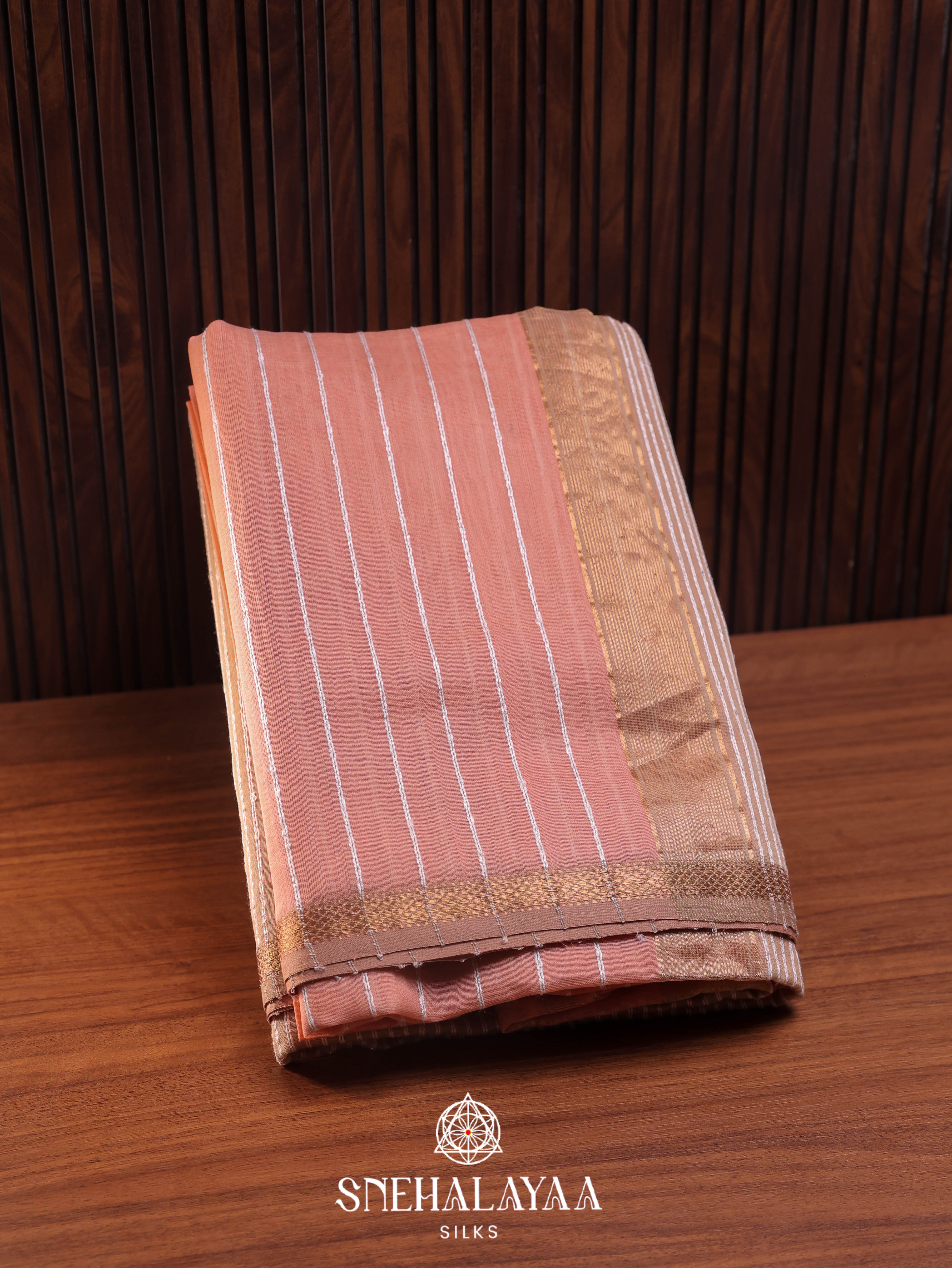 Peach Maheshwari Silk Cotton Saree