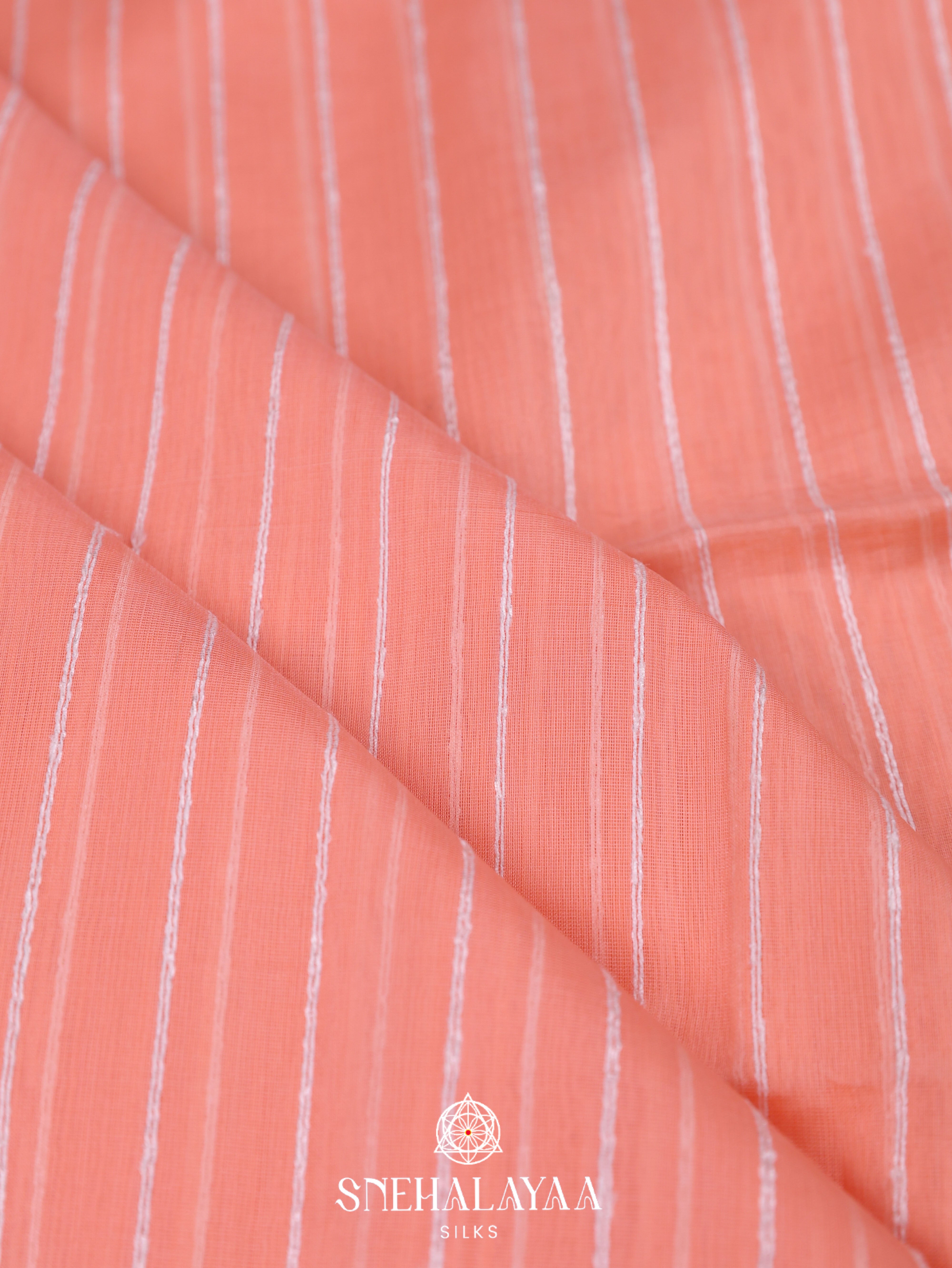 Peach Maheshwari Silk Cotton Saree