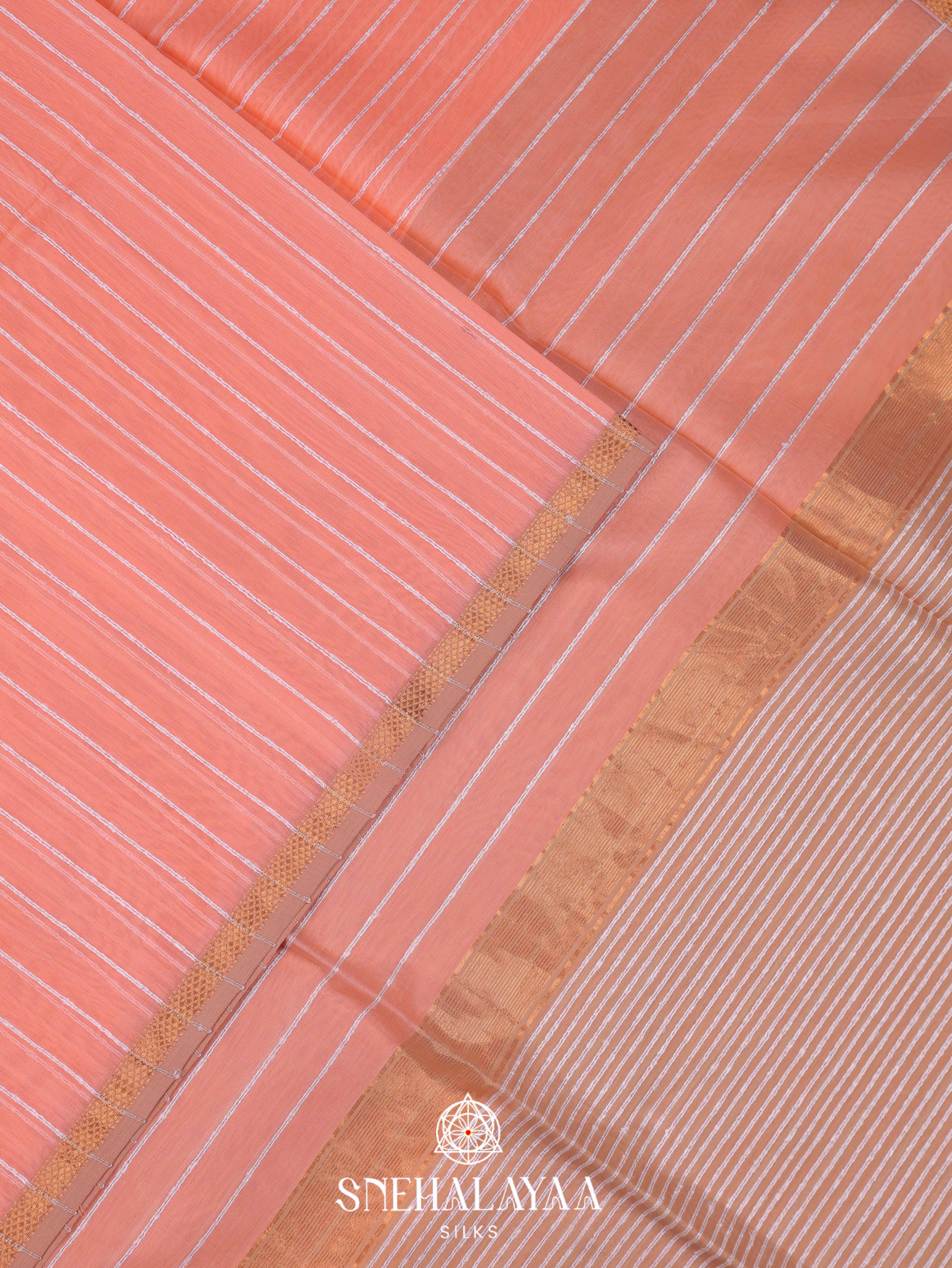 Peach Maheshwari Silk Cotton Saree