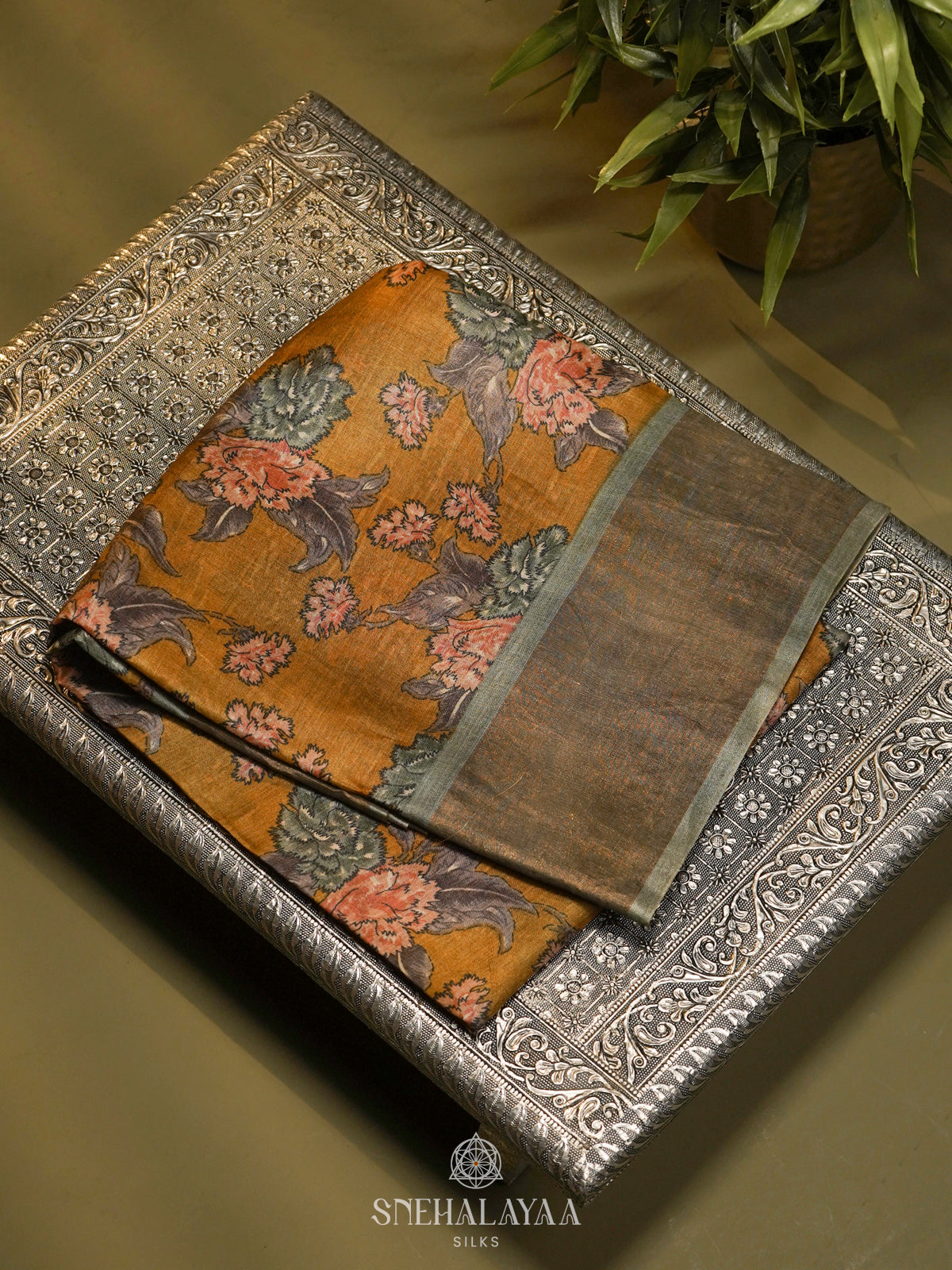 Mustard Yellow Tussar Saree