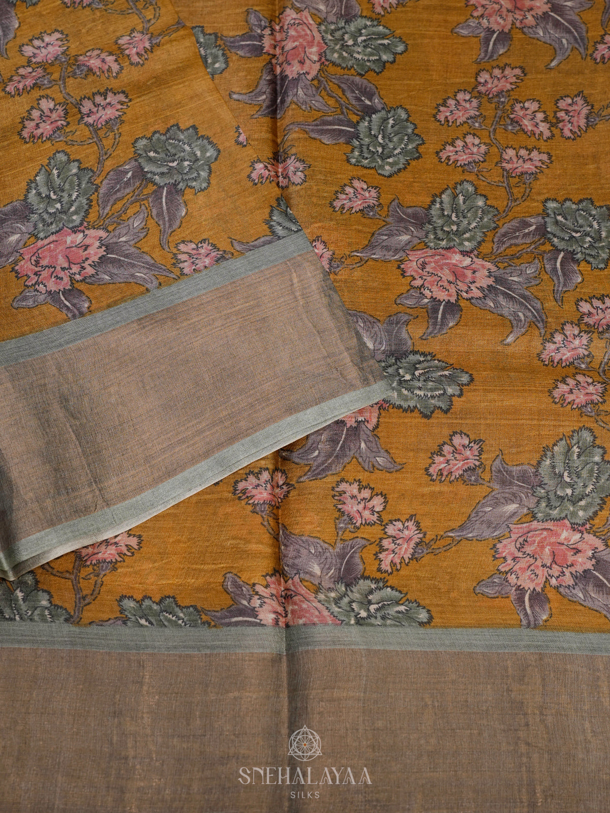 Mustard Yellow Tussar Saree