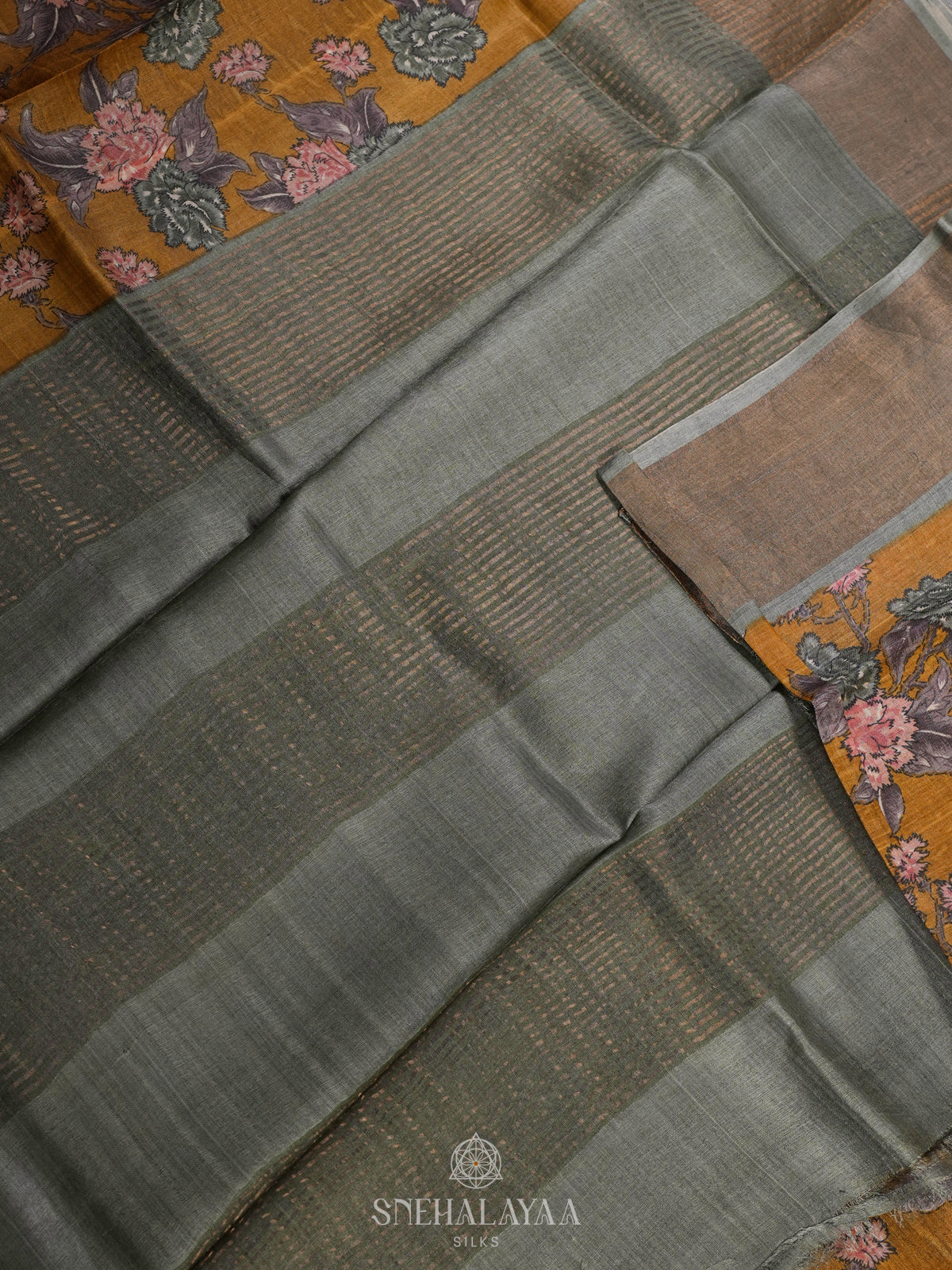 Mustard Yellow Tussar Saree