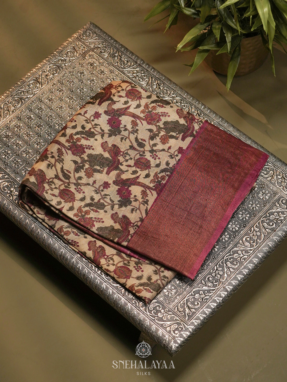 Beige Tussar Saree