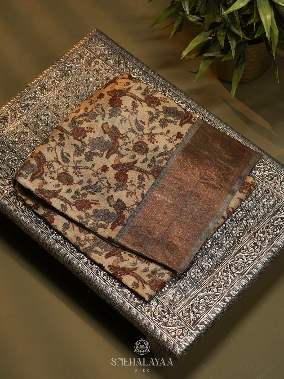 Beige Tussar Saree