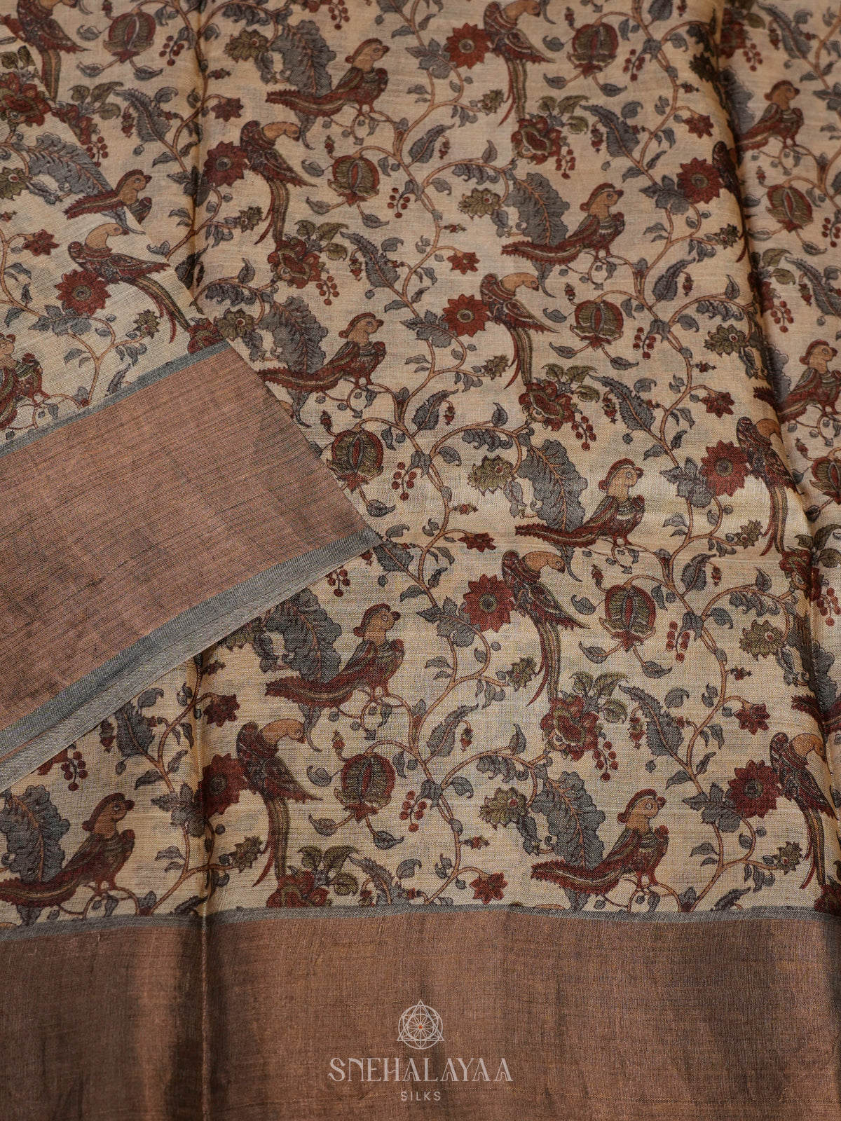 Beige Tussar Saree