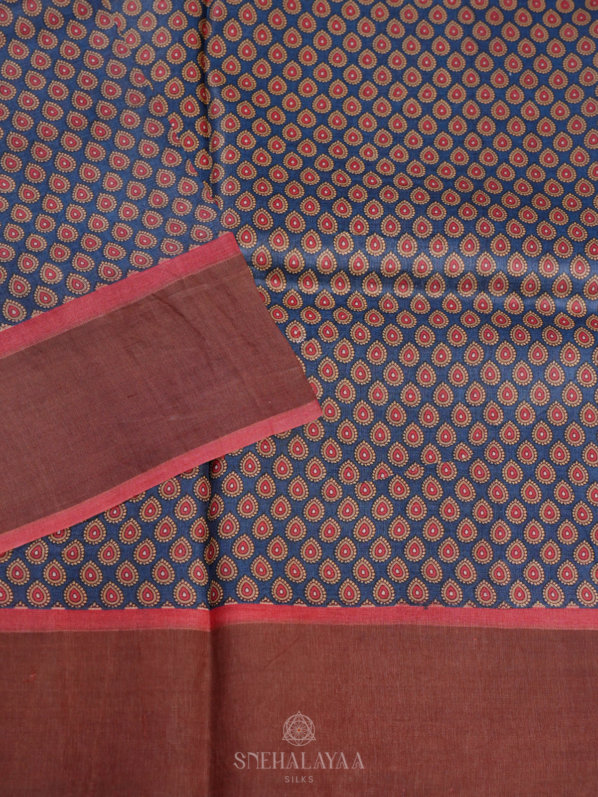 Blue Tussar Saree