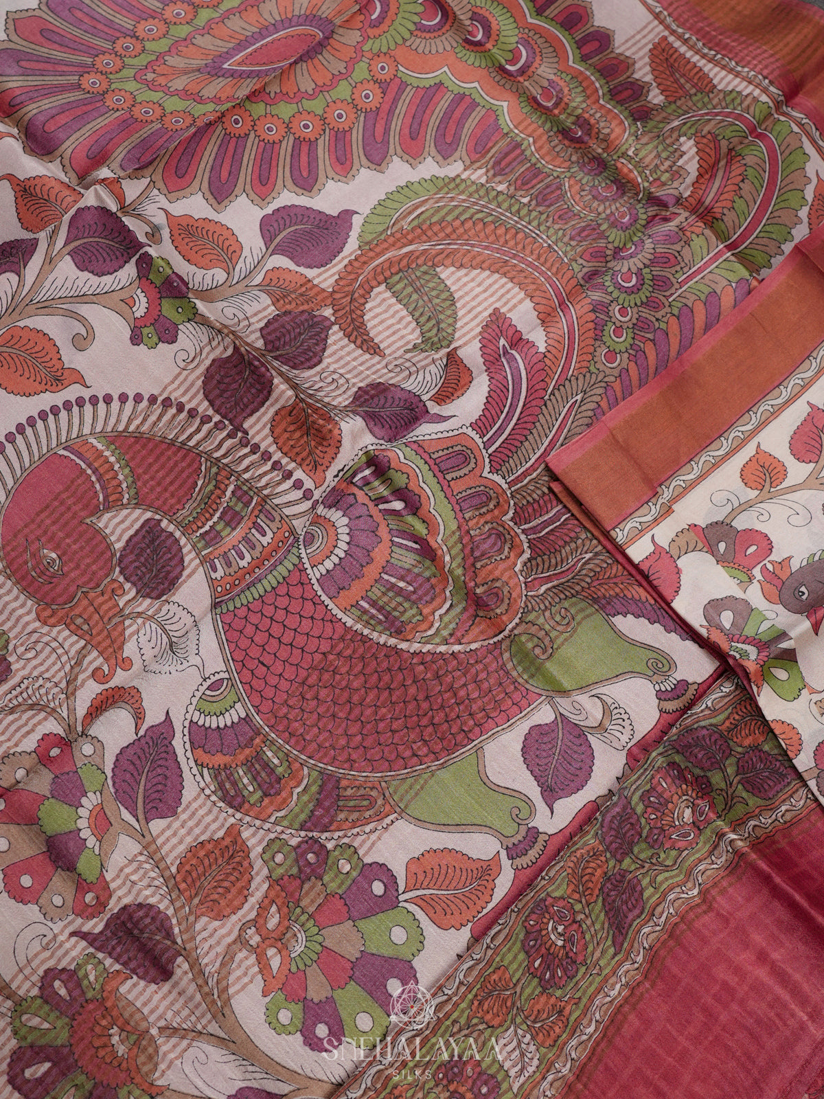 Beige Tussar Saree