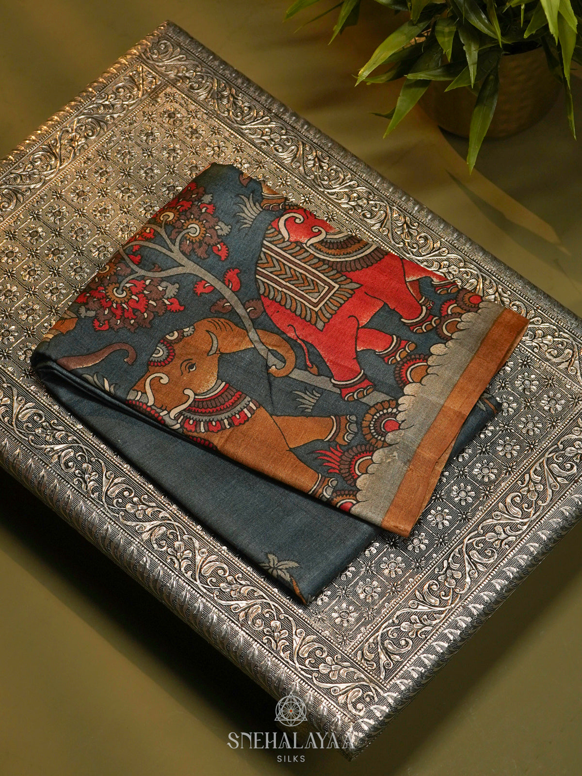 Peacock Blue Tussar Saree