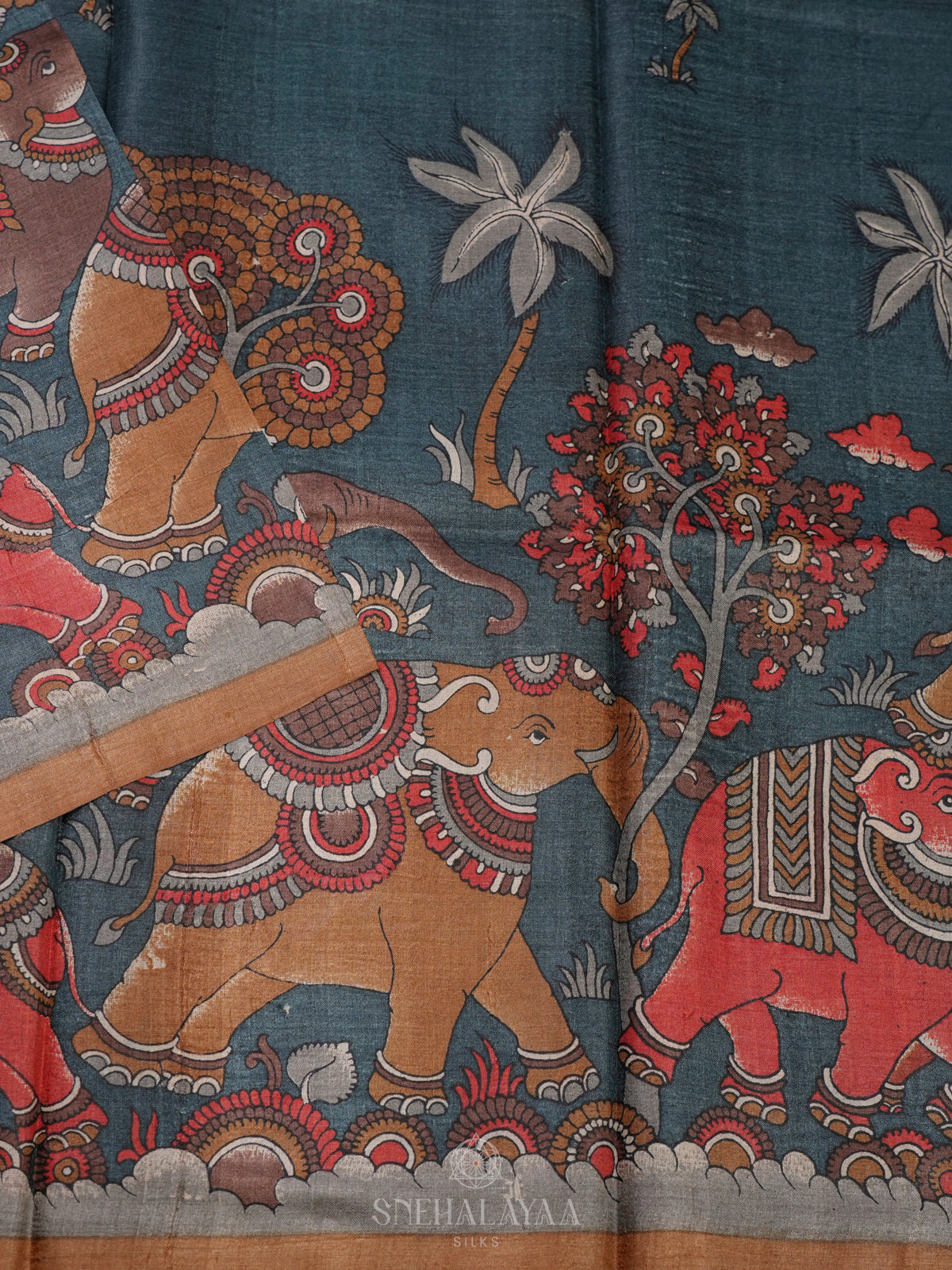 Peacock Blue Tussar Saree