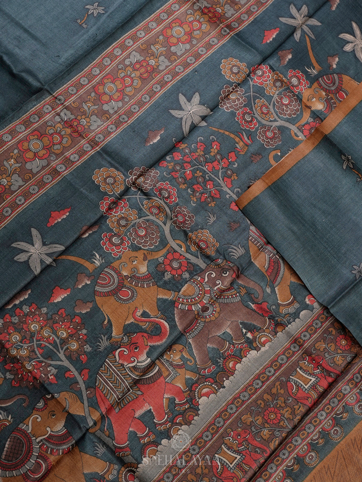 Peacock Blue Tussar Saree