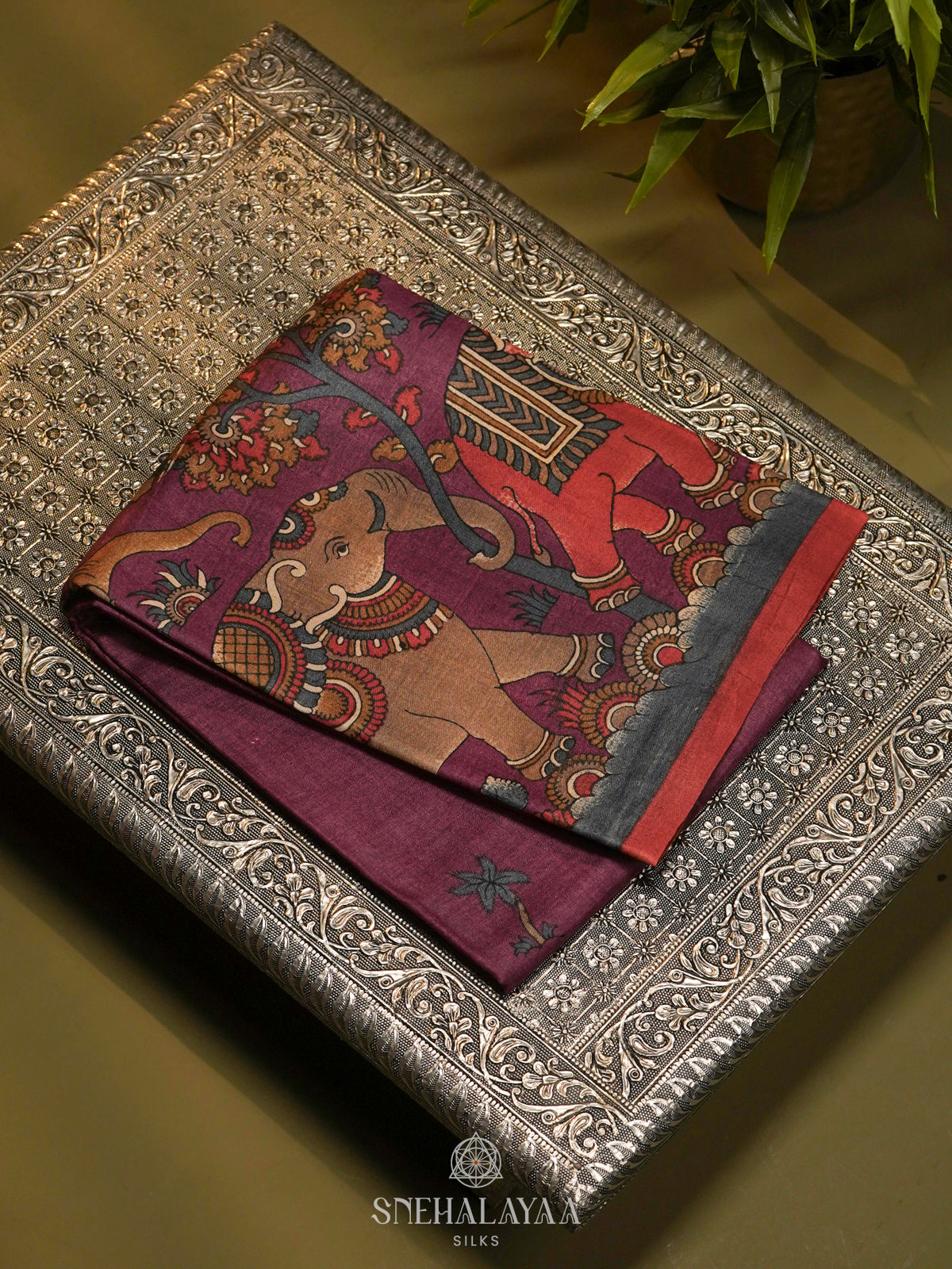Magenta Tussar Saree