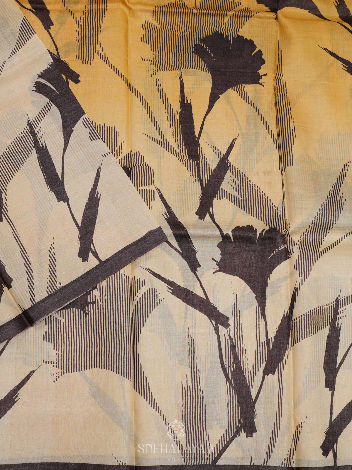 Pale Yellow Tussar Saree