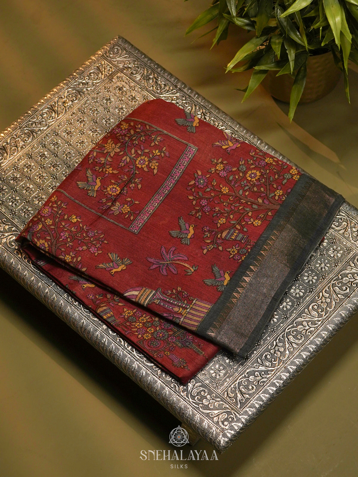Maroon Tussar Saree