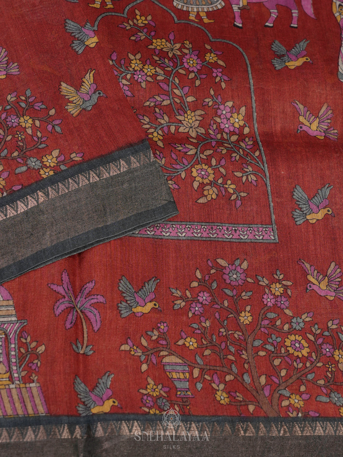 Maroon Tussar Saree
