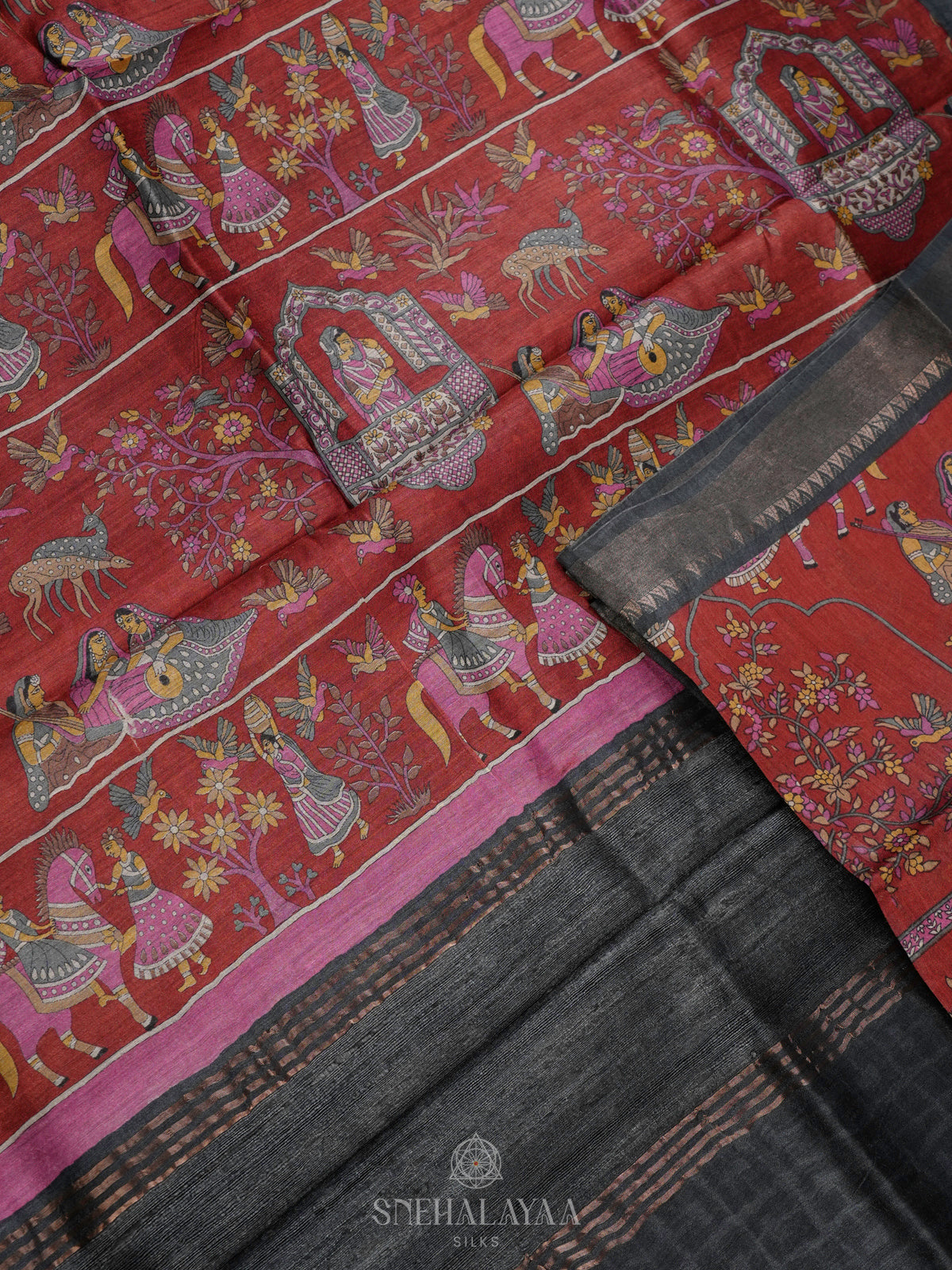 Maroon Tussar Saree