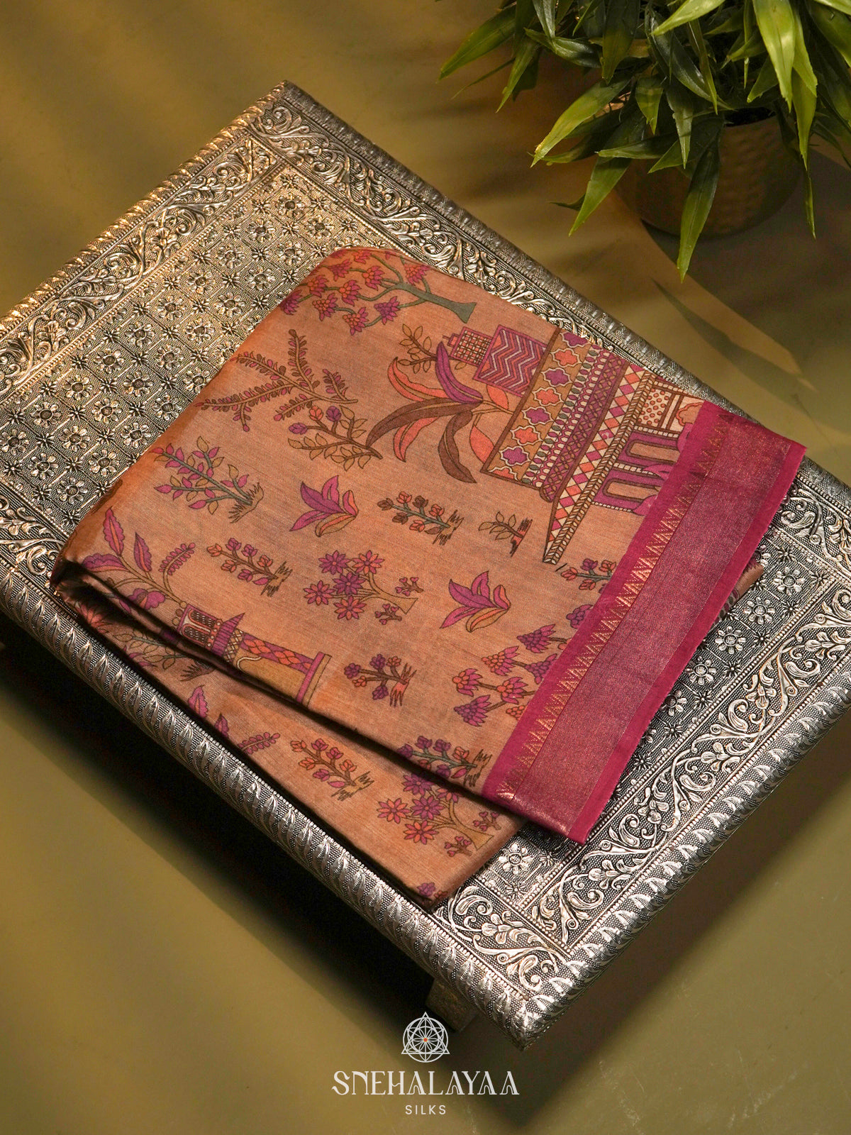 Peach Tussar Saree