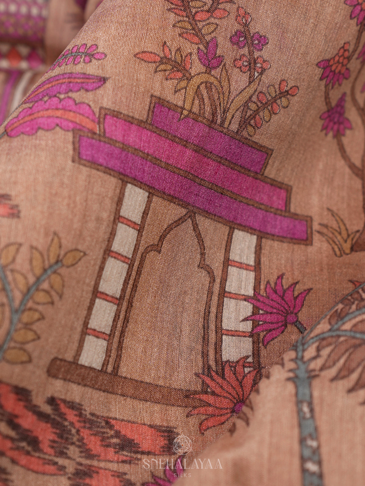 Peach Tussar Saree