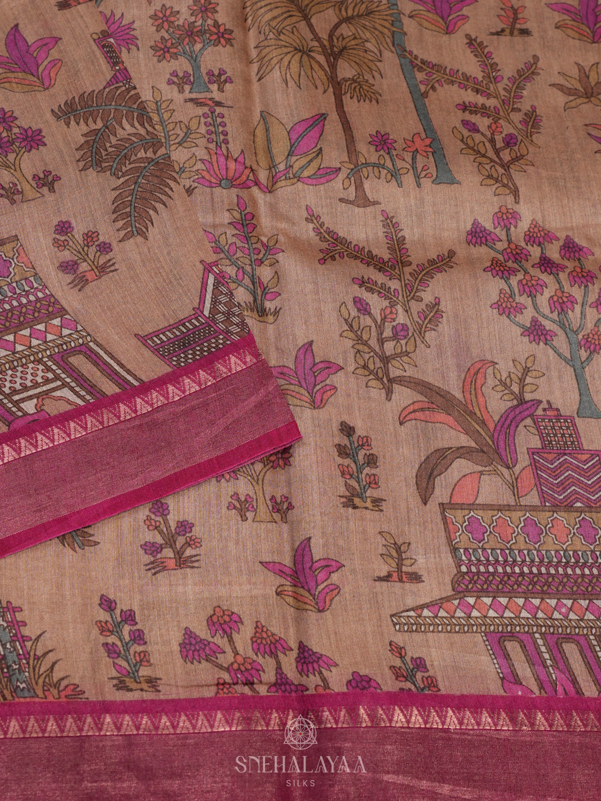 Peach Tussar Saree