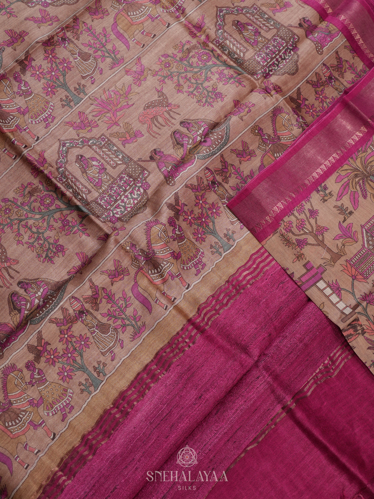 Peach Tussar Saree