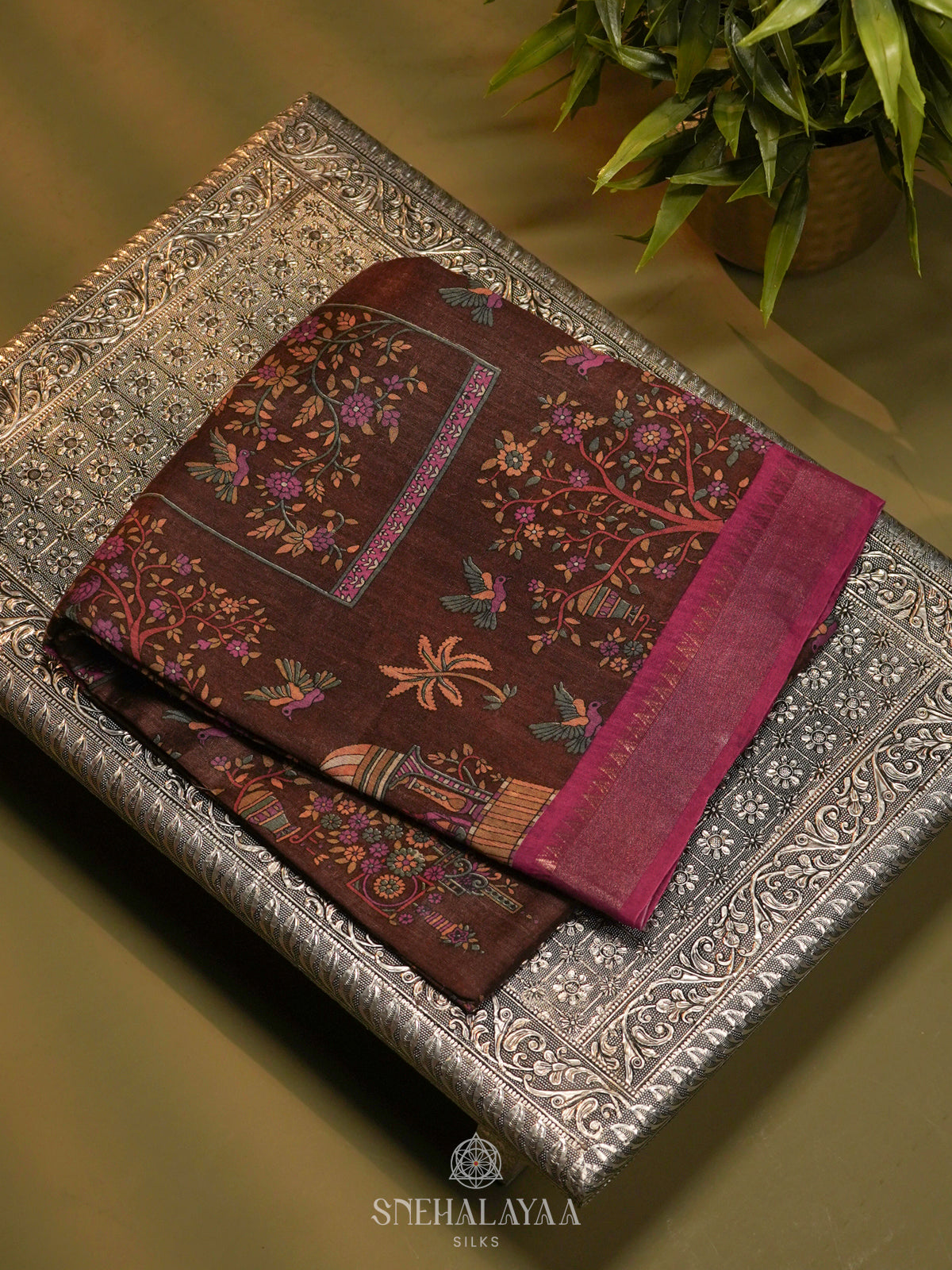 Maroon Tussar Saree