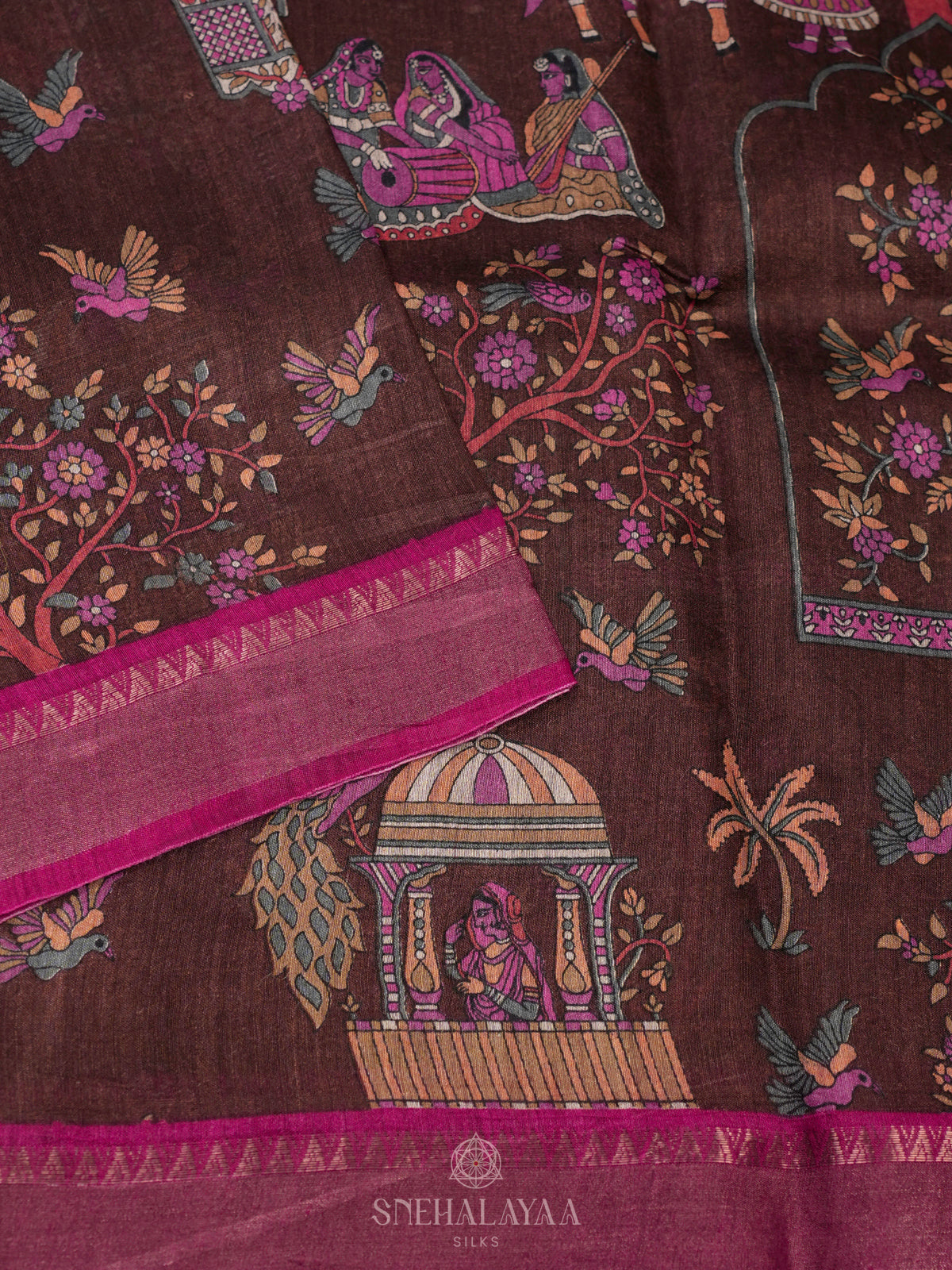Maroon Tussar Saree