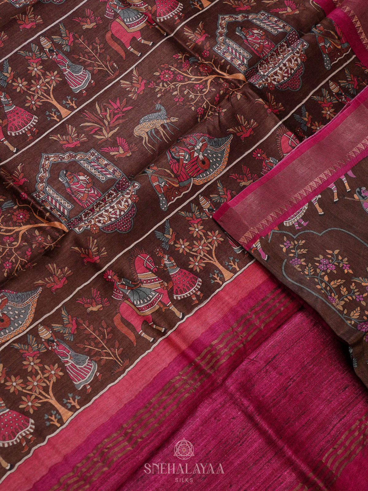 Maroon Tussar Saree