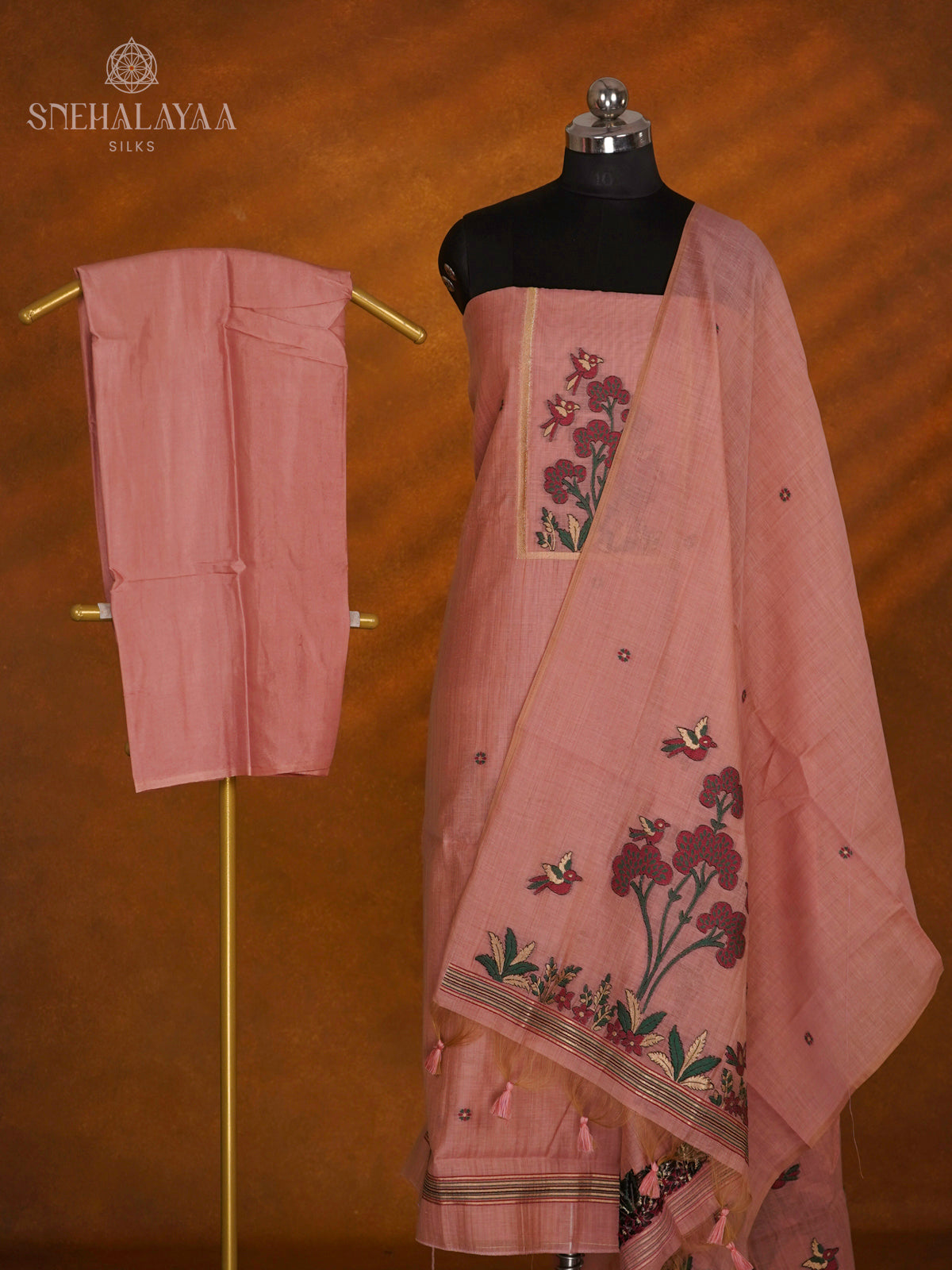 Peach Munga Cotton 3-Piece Salwar Suit Material