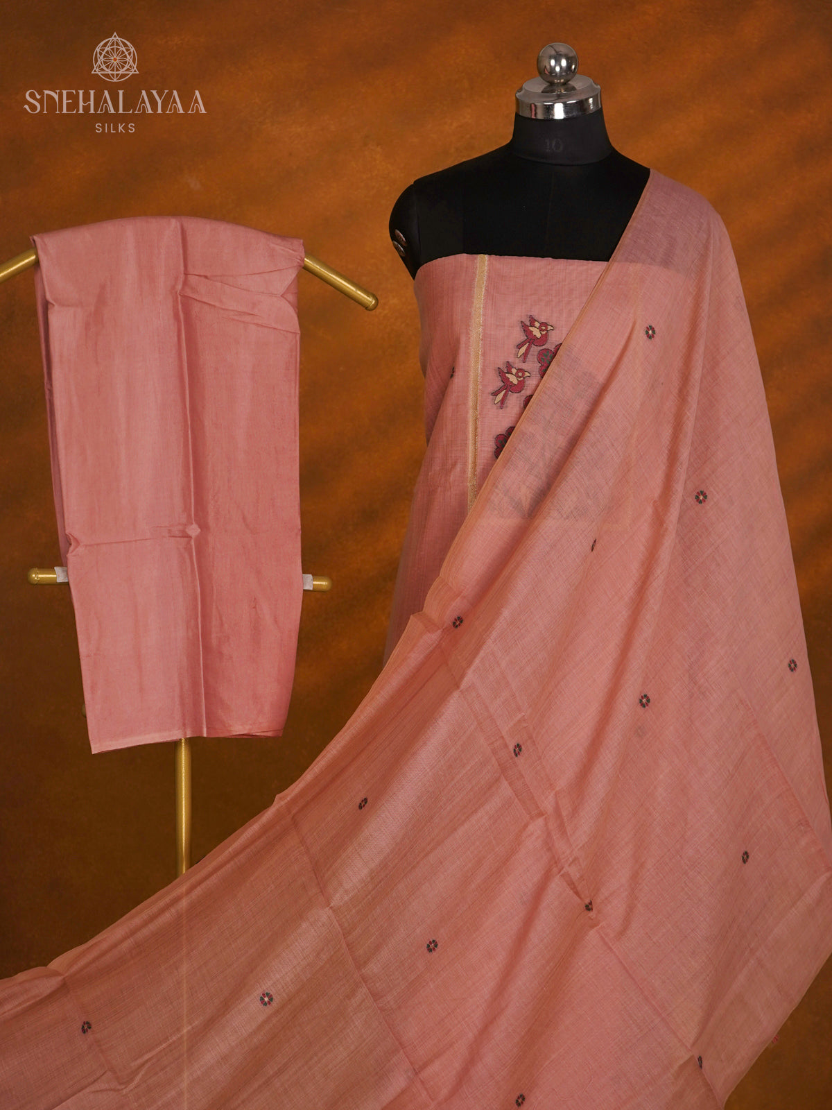 Peach Munga Cotton 3-Piece Salwar Suit Material