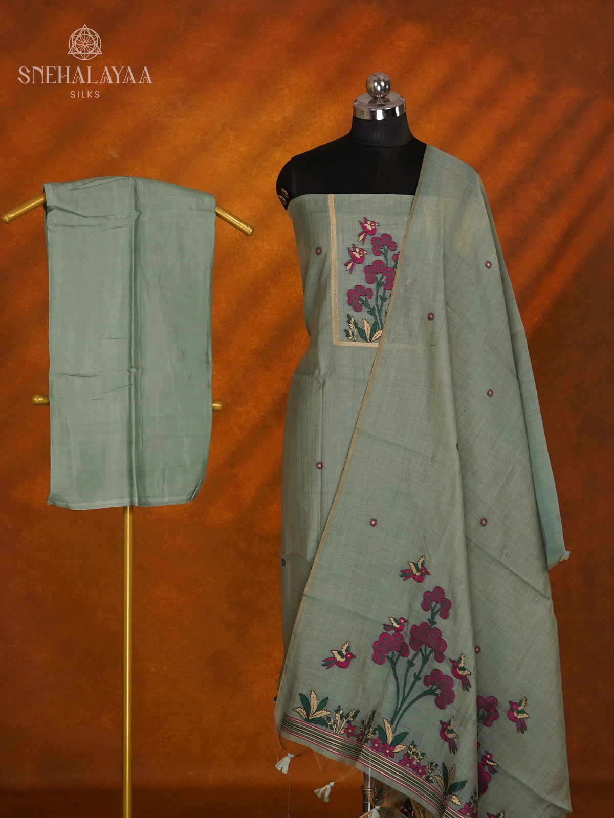 Teal Green Munga Cotton 3-Piece Salwar Suit Material