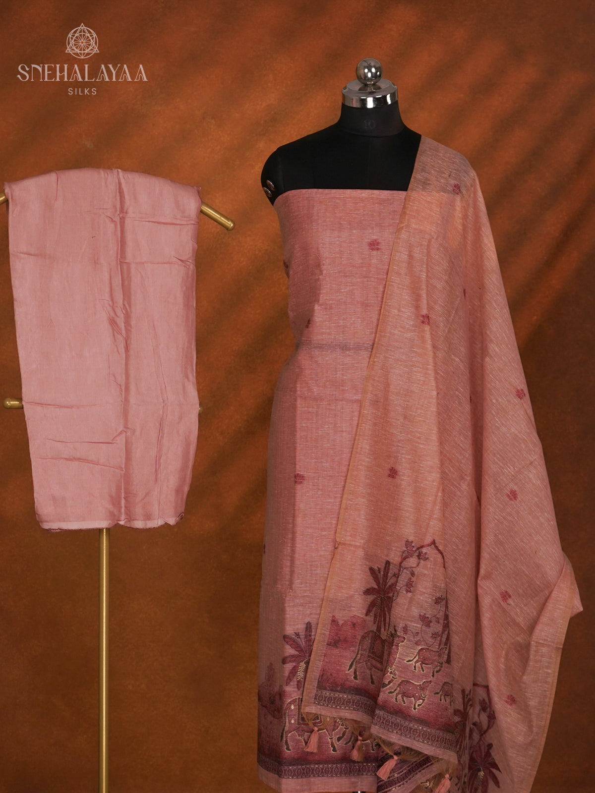 Peach Munga Cotton 3-Piece Salwar Suit Material