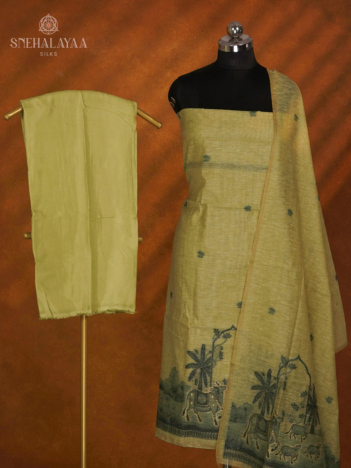 Lime Green Munga Cotton 3-Piece Salwar Suit Material