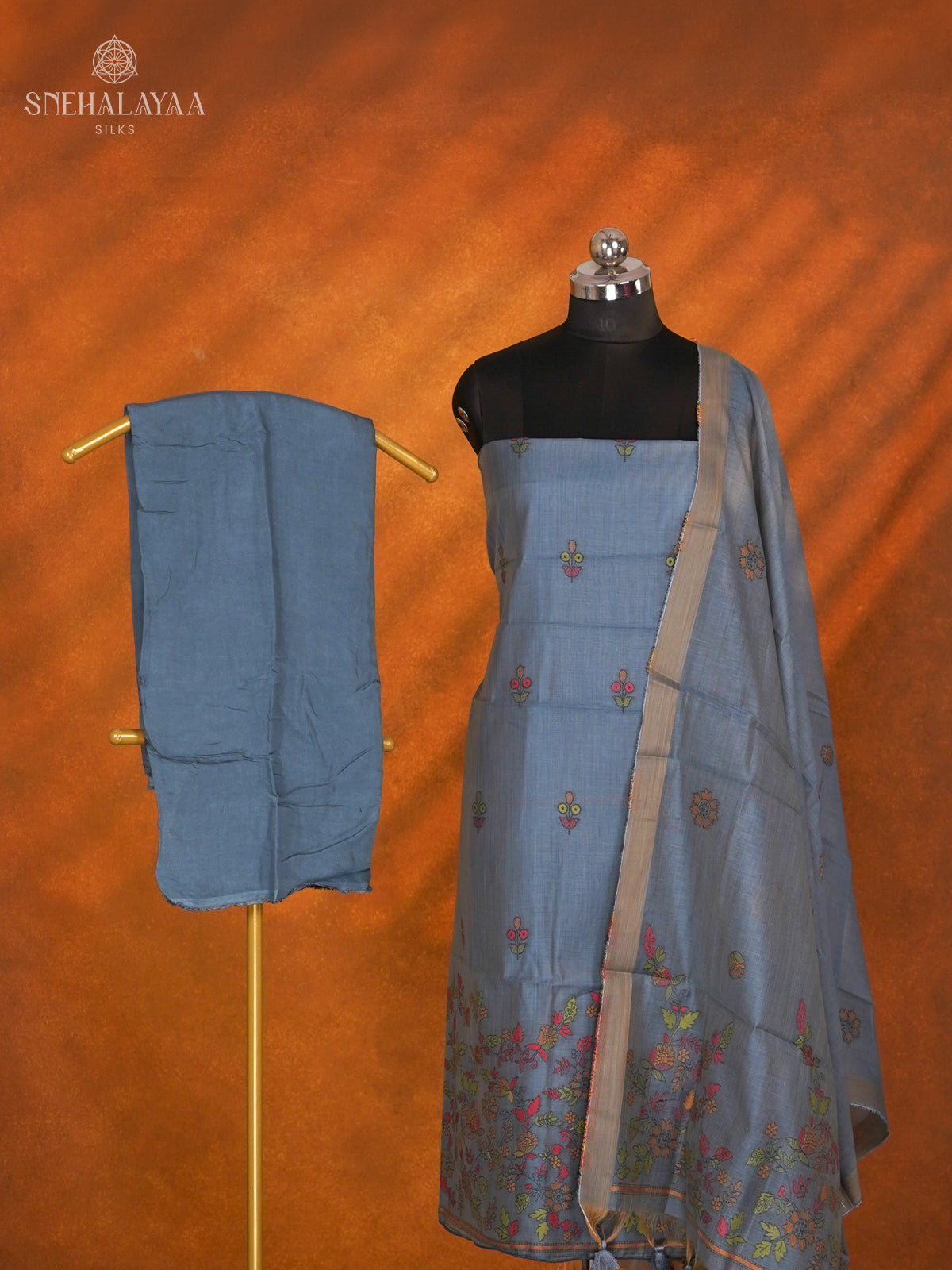 Blue Munga Cotton 3-Piece Salwar Suit Material