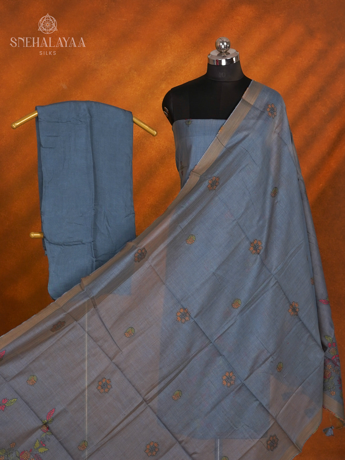 Blue Munga Cotton 3-Piece Salwar Suit Material