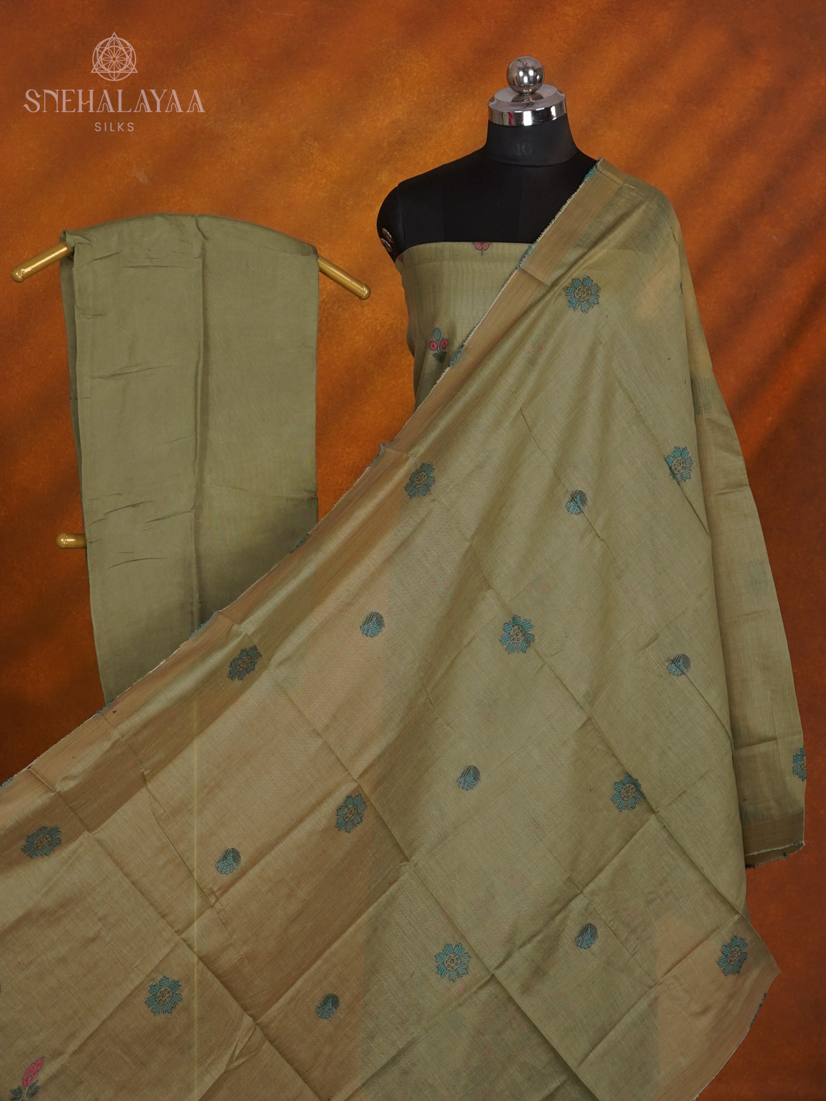 Olive Green Munga Cotton 3-Piece Salwar Suit Material