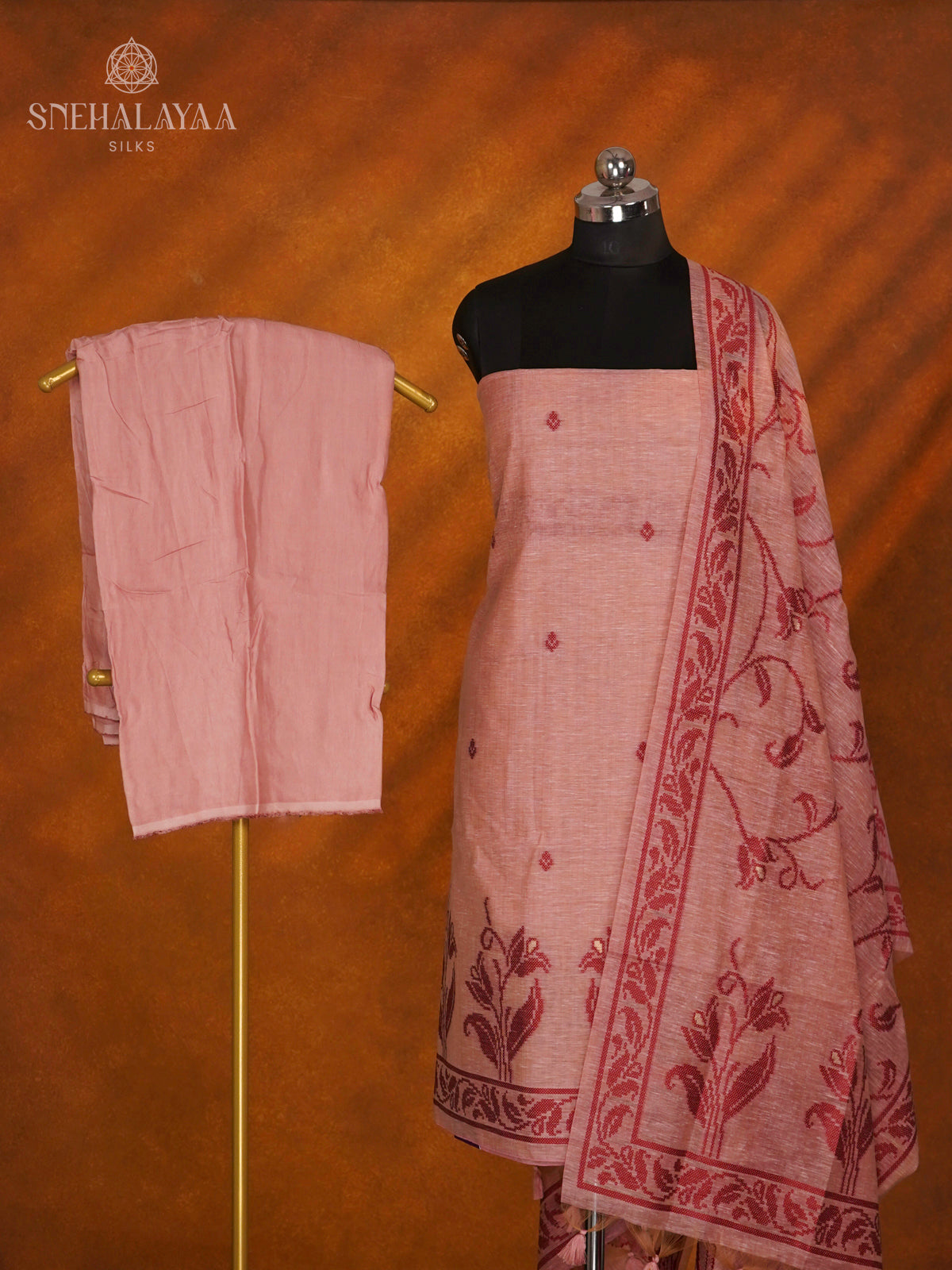 Peach Munga Cotton 3-Piece Salwar Suit Material