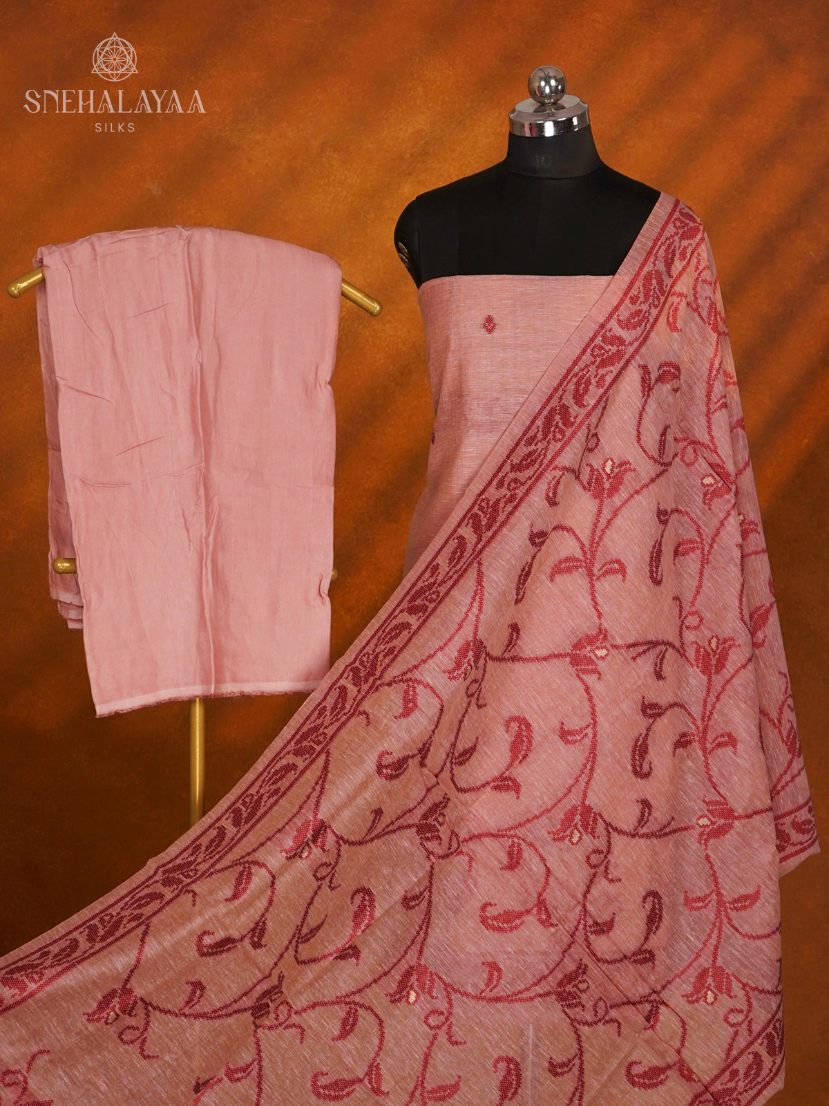Peach Munga Cotton 3-Piece Salwar Suit Material