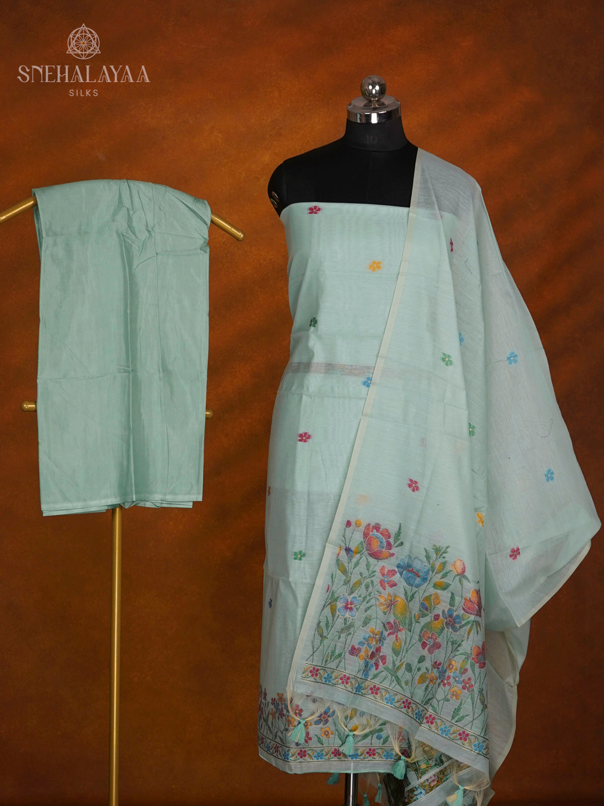 Pistachio Green Munga Cotton 3-Piece Salwar Suit Material