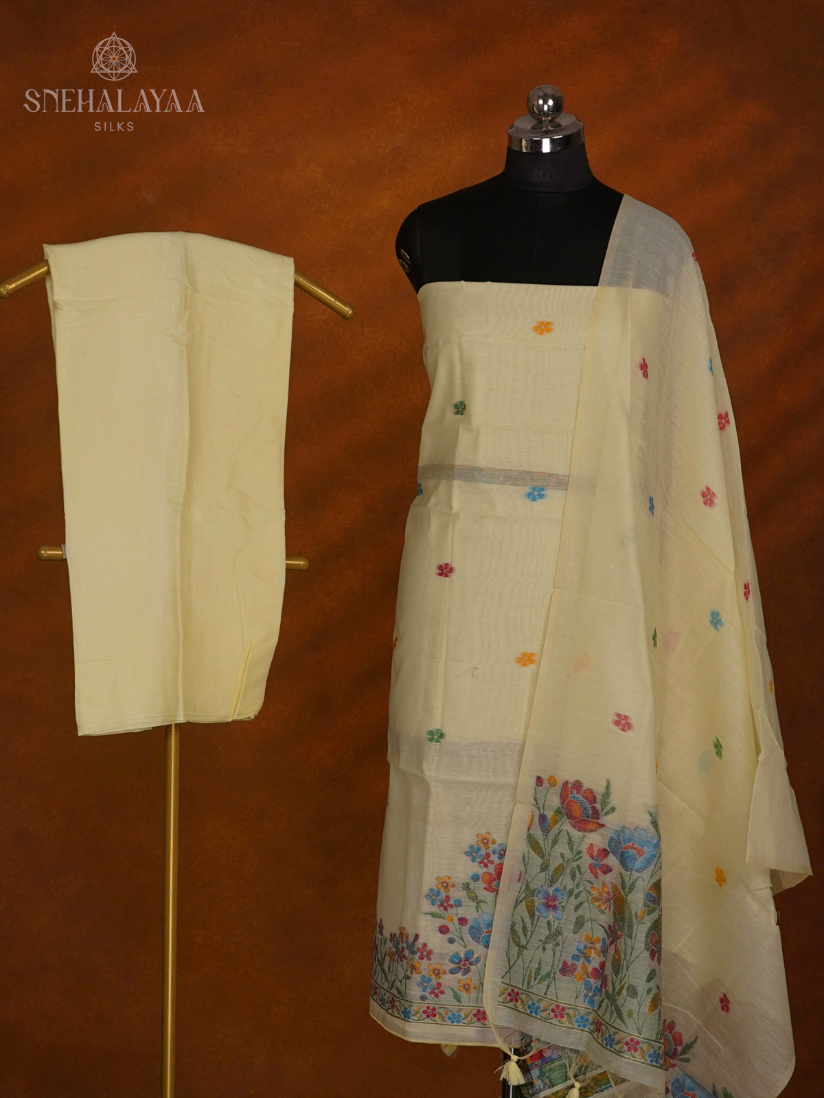 Pale Yelow Munga Cotton 3-Piece Salwar Suit Material