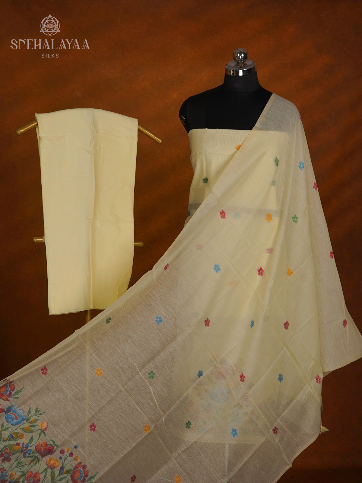 Pale Yelow Munga Cotton 3-Piece Salwar Suit Material