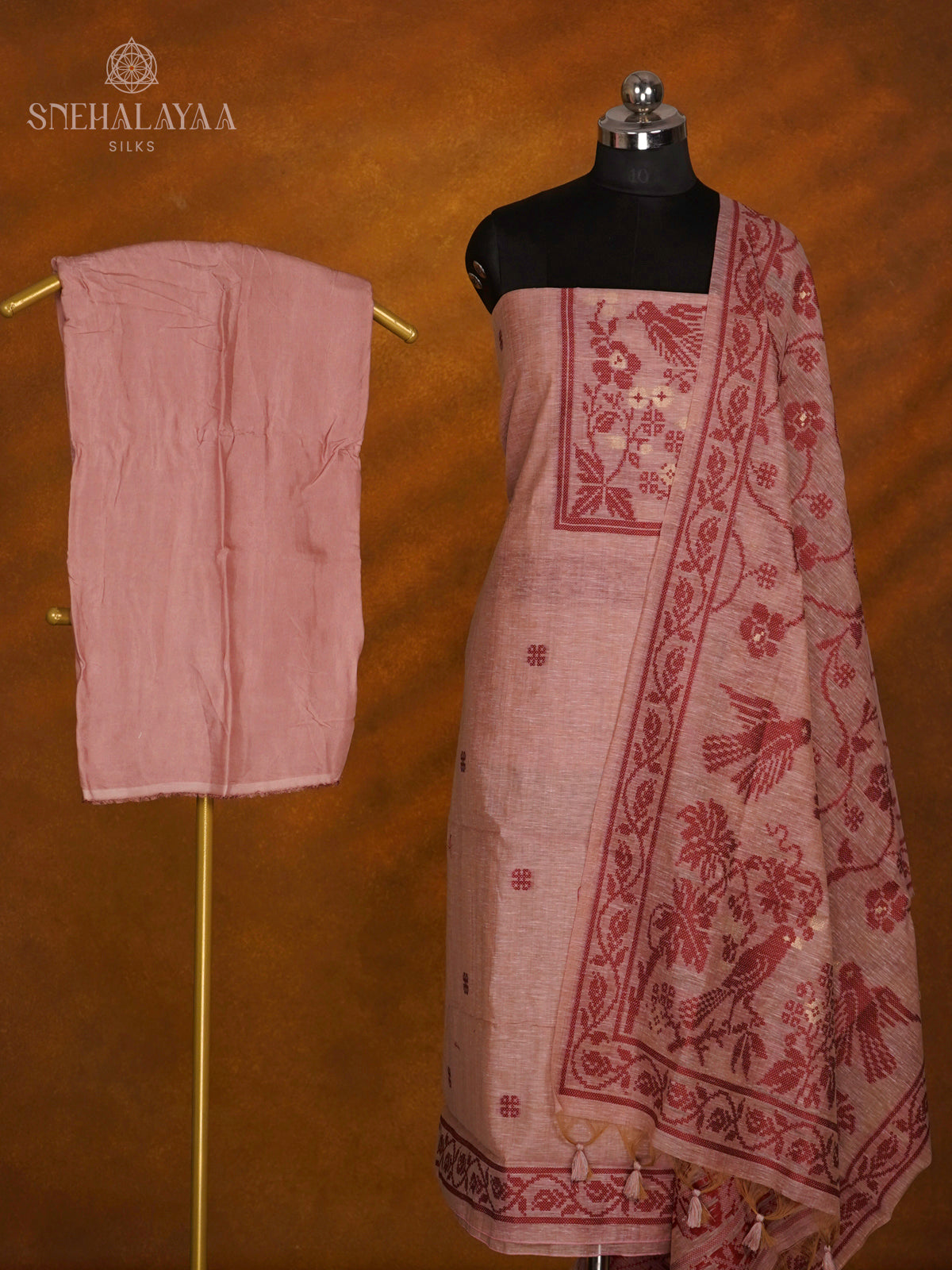 Peach Munga Cotton 3-Piece Salwar Suit Material