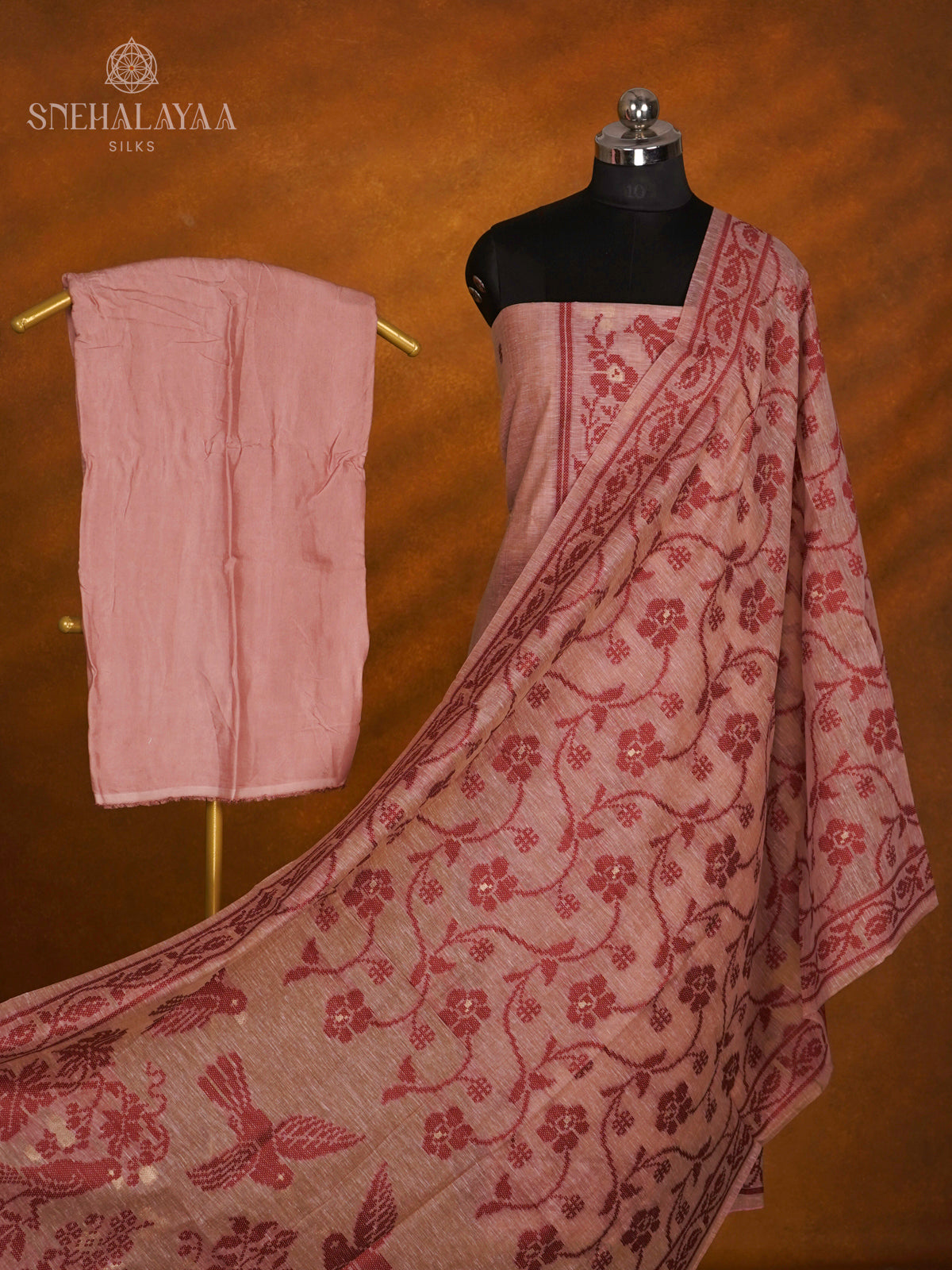 Peach Munga Cotton 3-Piece Salwar Suit Material