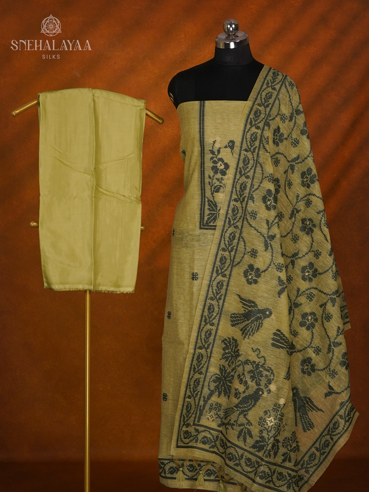 Lime Green Munga Cotton 3-Piece Salwar Suit Material