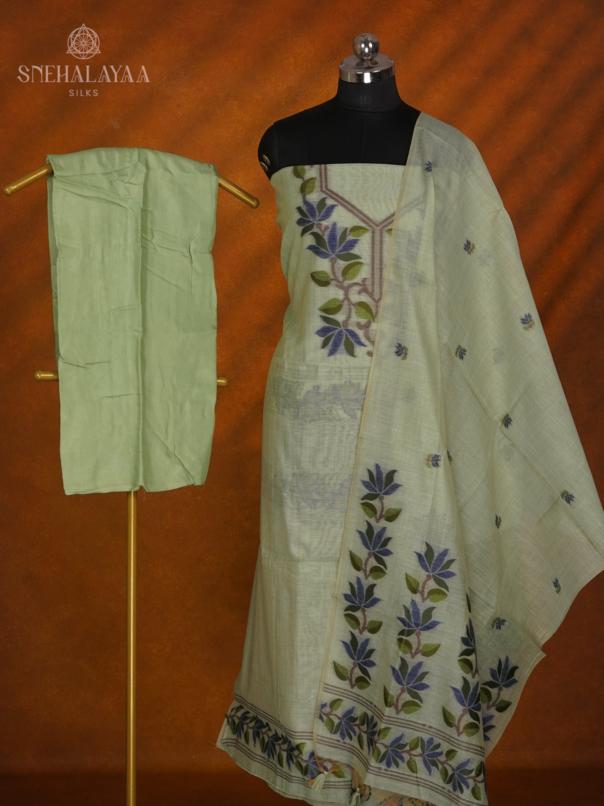 Pista Green Munga Cotton 3-Piece Salwar Suit Material
