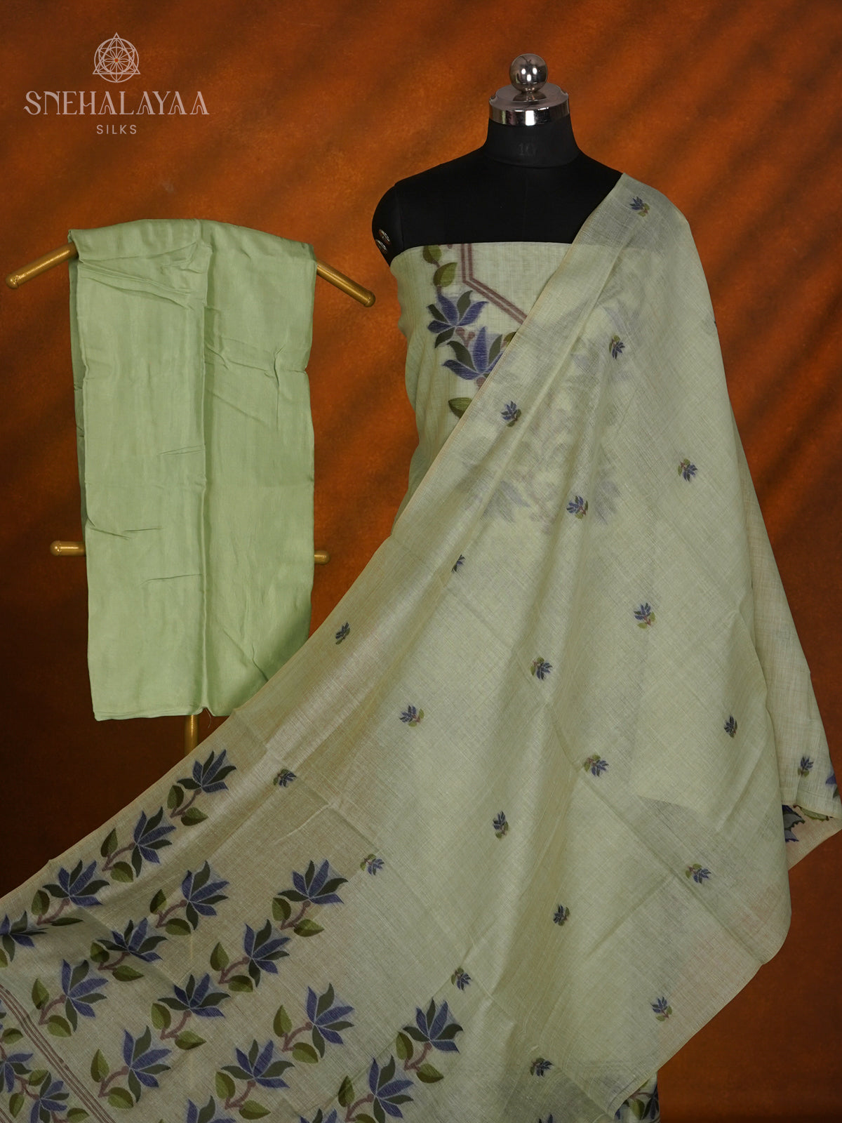 Pista Green Munga Cotton 3-Piece Salwar Suit Material