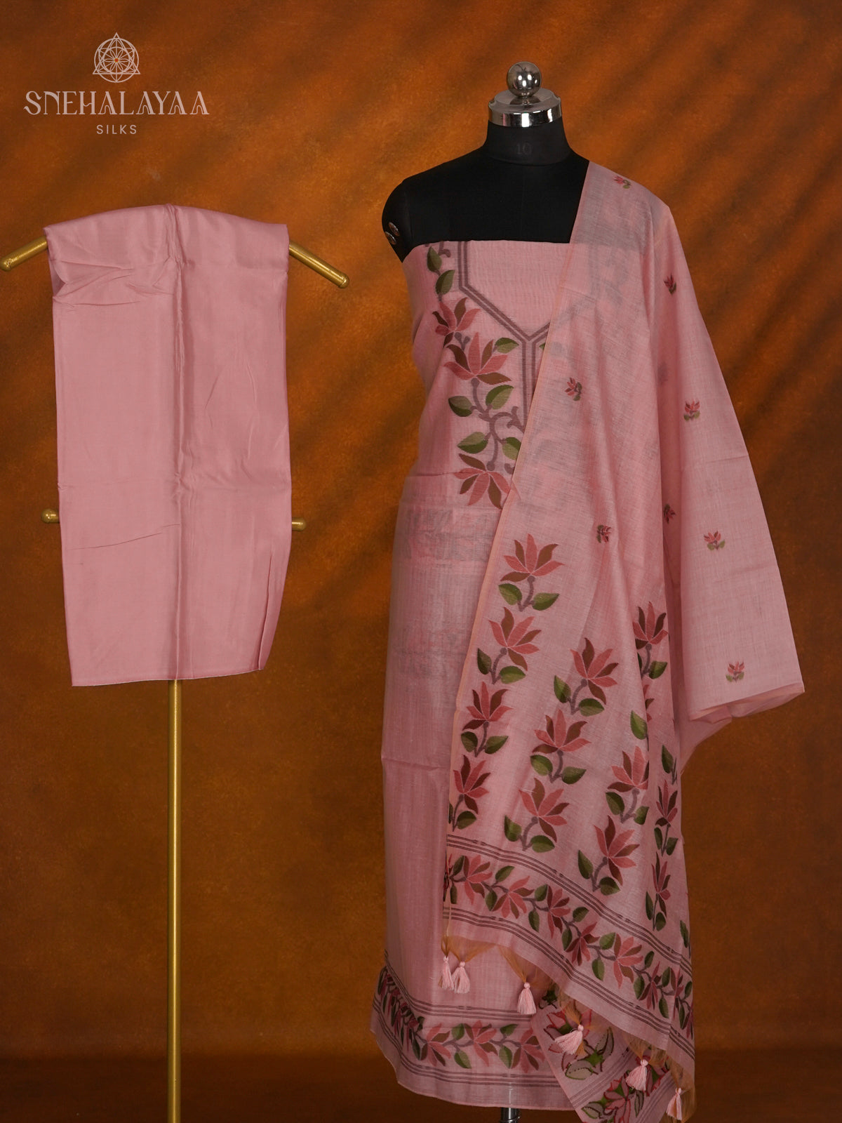Pink Munga Cotton 3-Piece Salwar Suit Material