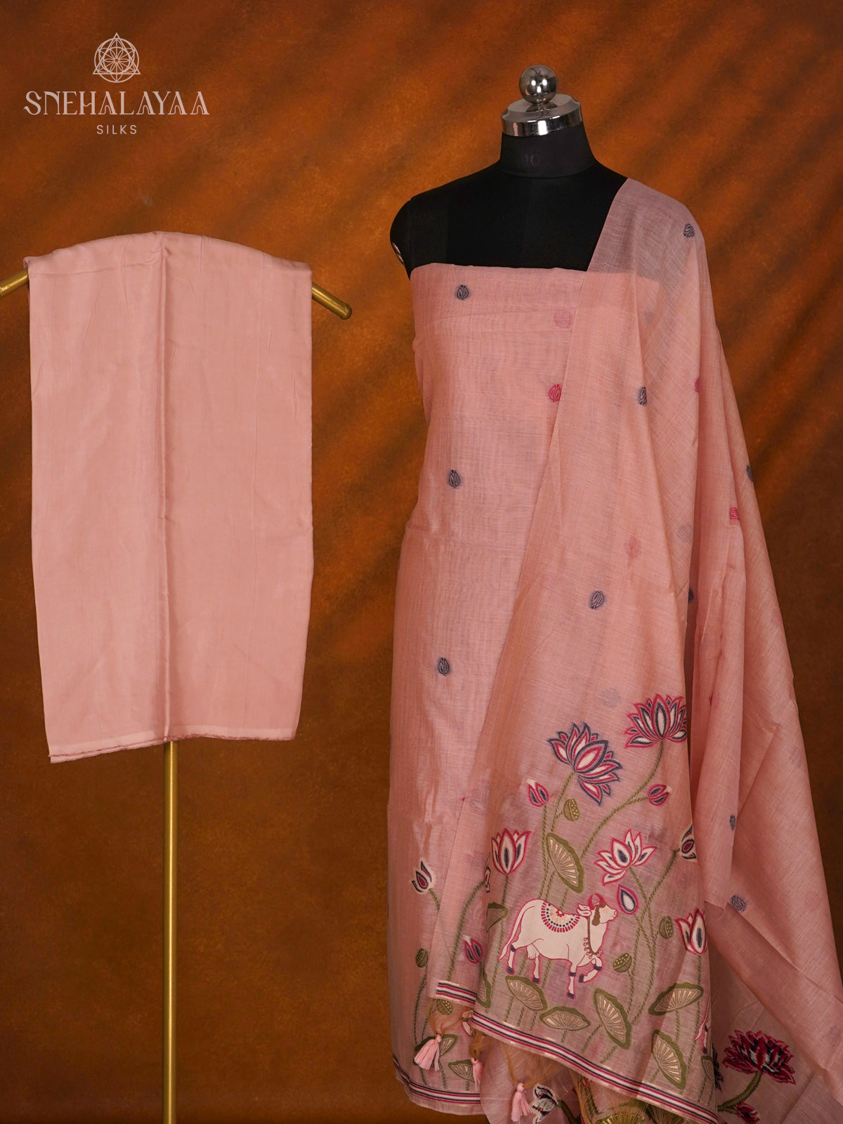 Peach Munga Cotton 3-Piece Salwar Suit Material