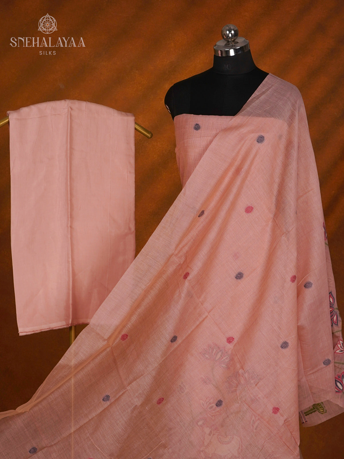 Peach Munga Cotton 3-Piece Salwar Suit Material