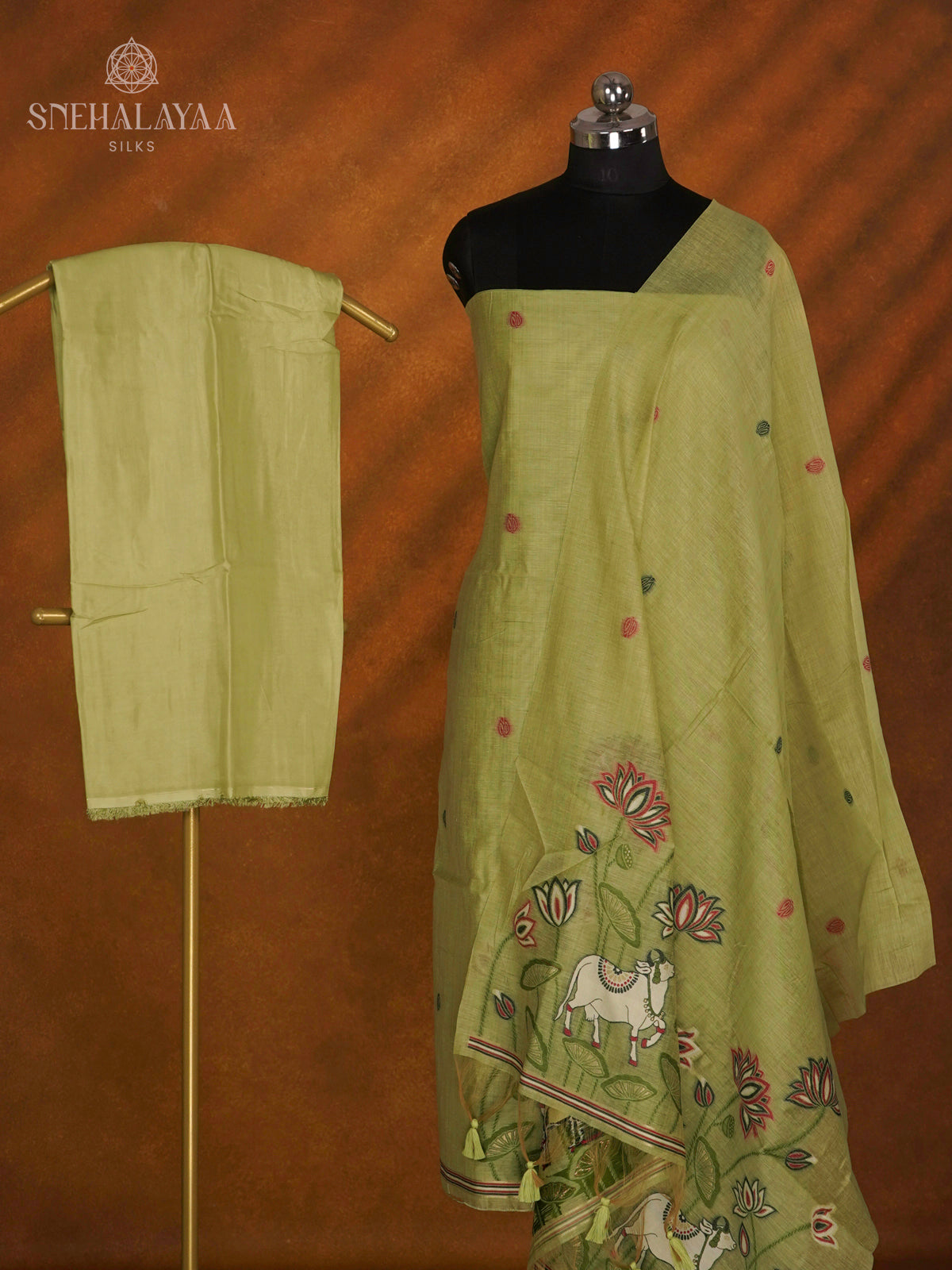Lime Green Munga Cotton 3-Piece Salwar Suit Material