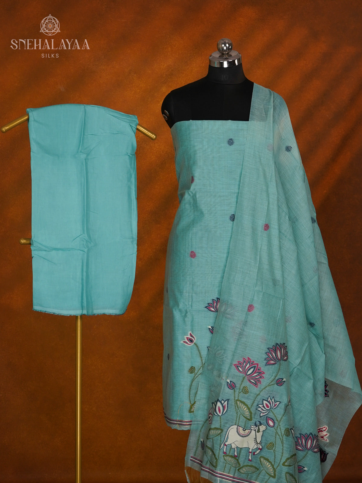 Blue Munga Cotton 3-Piece Salwar Suit Material